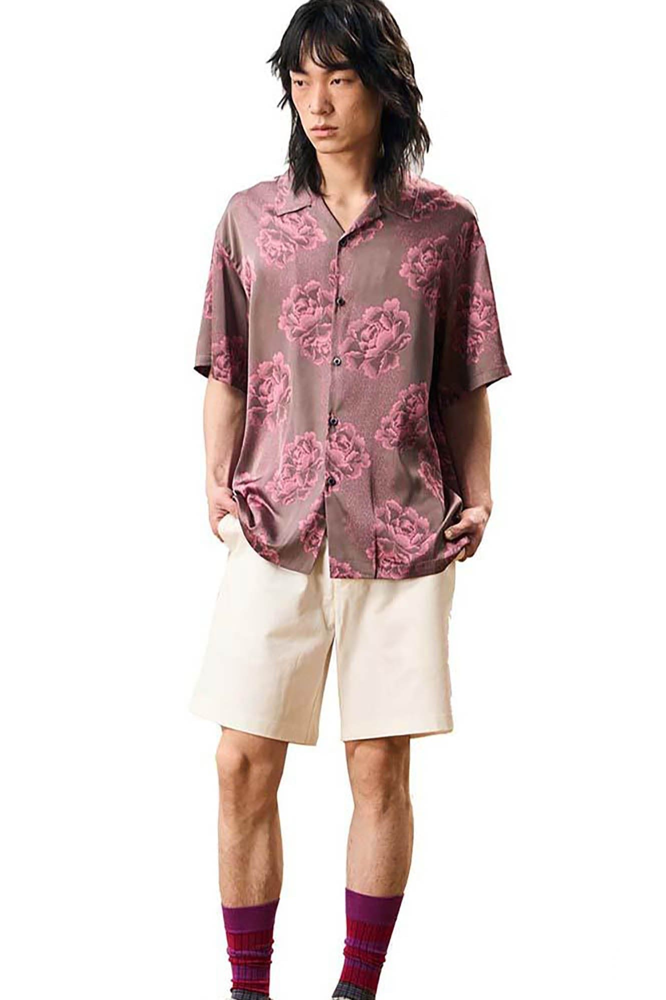 EPIC POETRY Floral Satin Cuban Half Shirt