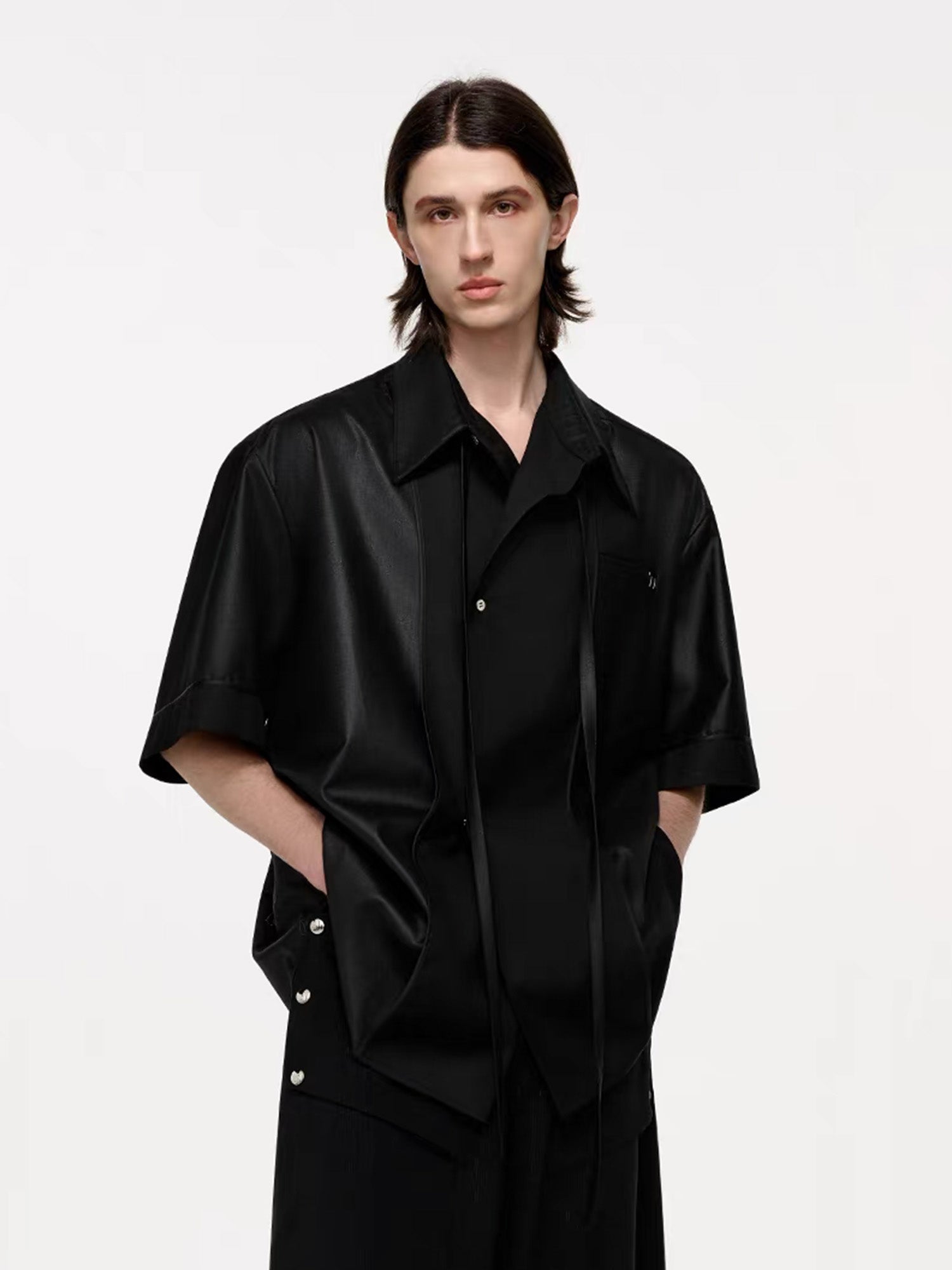TIWILLTANG Draped Camp-Collar T Shirt, premium urban and streetwear designers apparel on PROJECTISR.com, TIWILLTANG