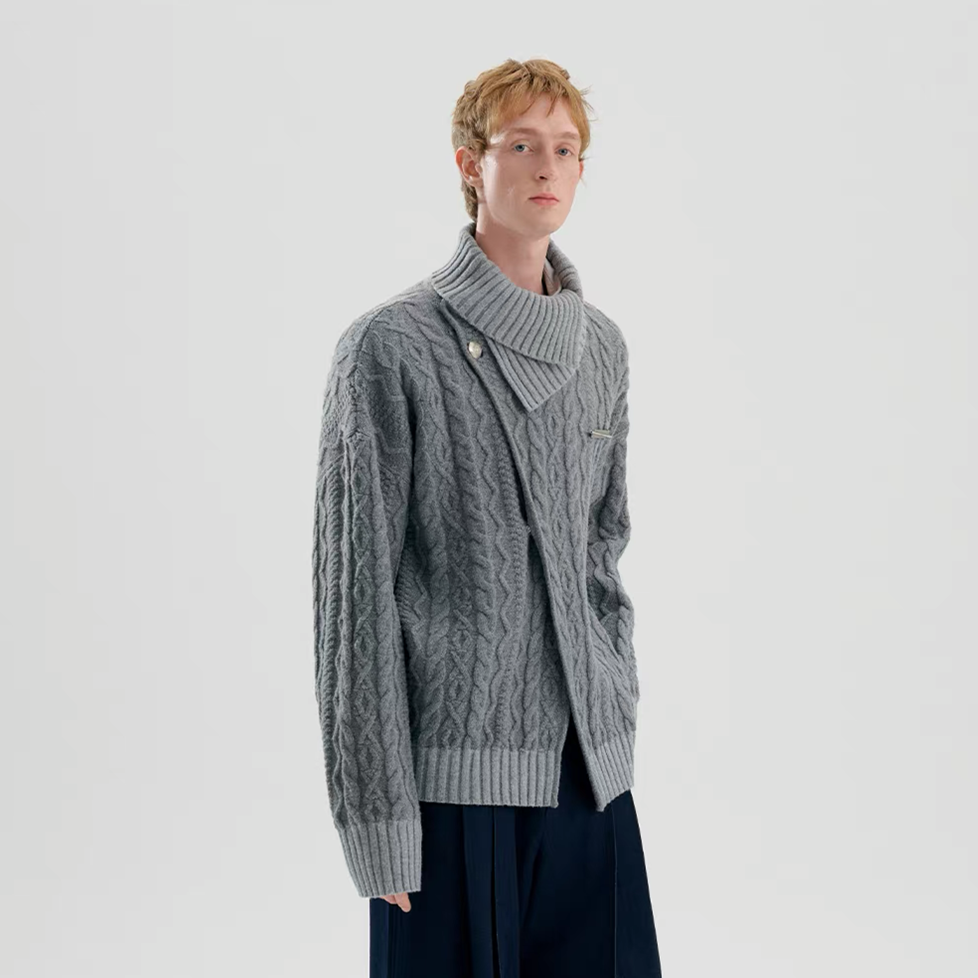 TIWILLTANG Crossed Cable-Knit Shawl-Collar Cardigan, premium urban and streetwear designers apparel on PROJECTISR.com, TIWILLTANG
