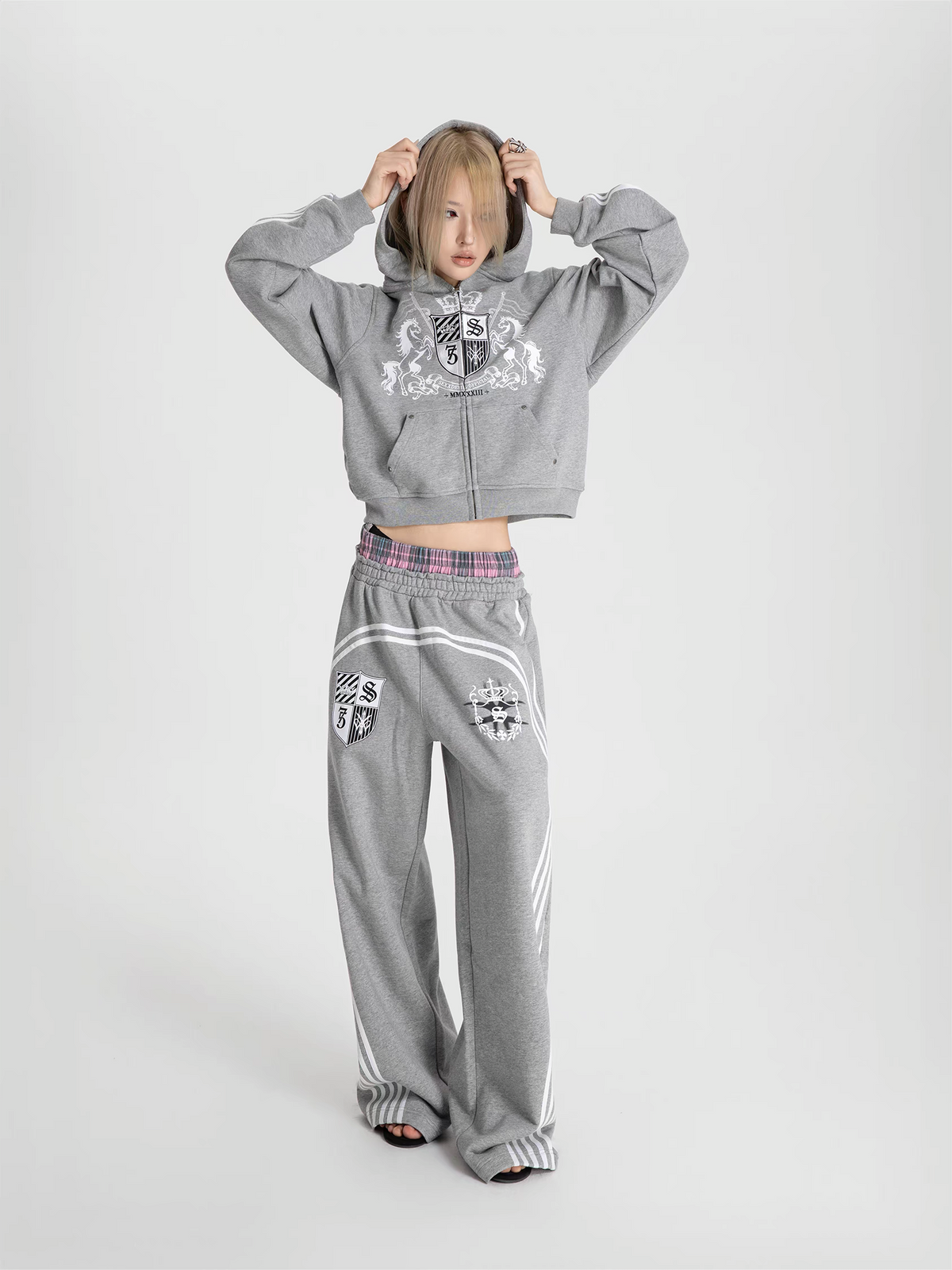 SEXXDEVIL Striped Embroidered Zip-Up Hoodie