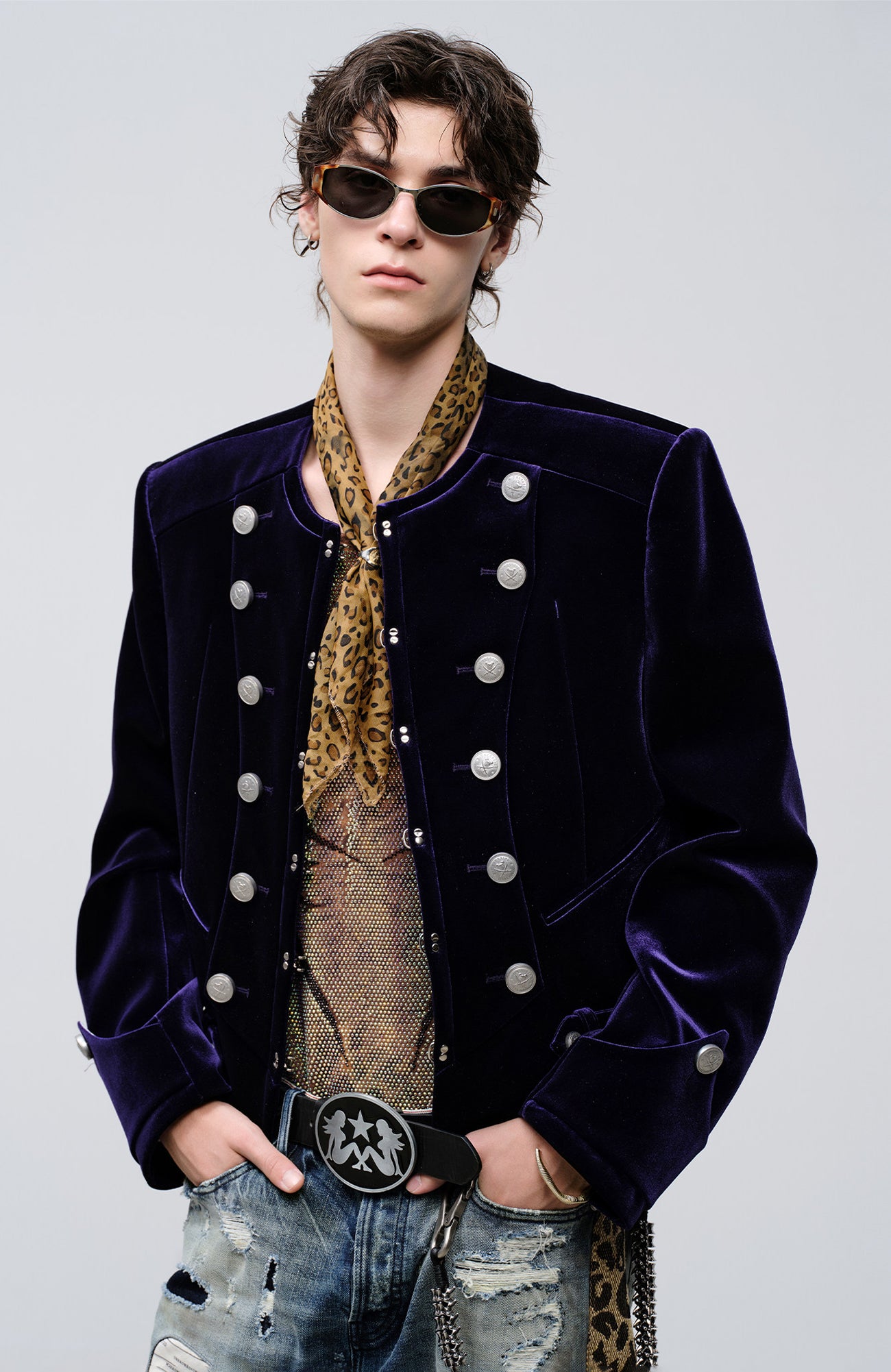FACEONLAB Velvet Operatic Cropped Jacket Purple, premium urban and streetwear designers apparel on PROJECTISR.com, FACEONLAB
