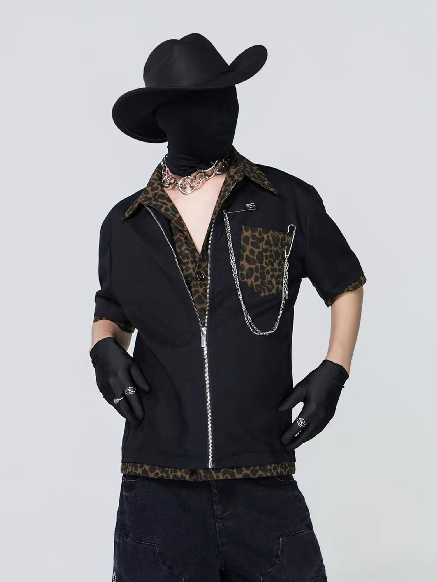 VE2 Leopard Layered Chain Short-Sleeve Jacket
