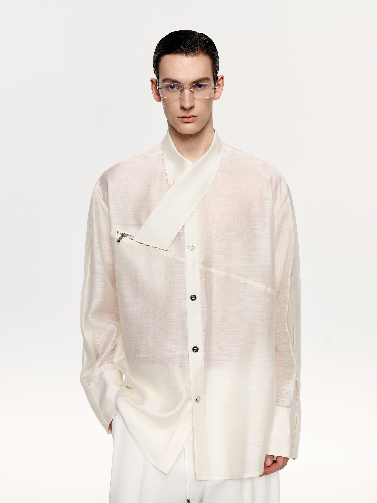 TIWILLTANG Structured Zip-Tie Tencel Shirt