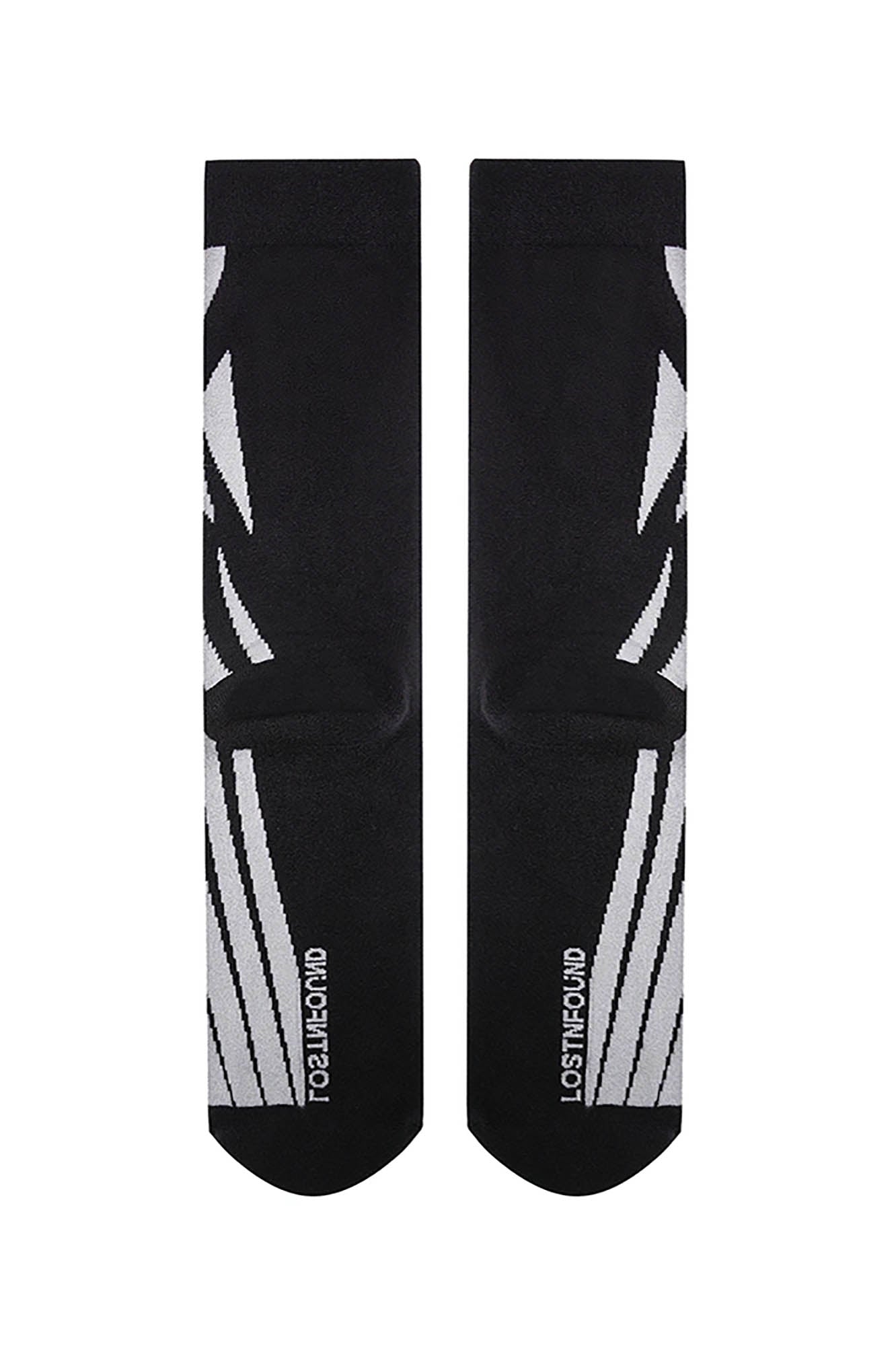 LOSTNFOUND Geometric Crew Socks Black, premium urban and streetwear designers apparel on PROJECTISR.com, LOSTNFOUND