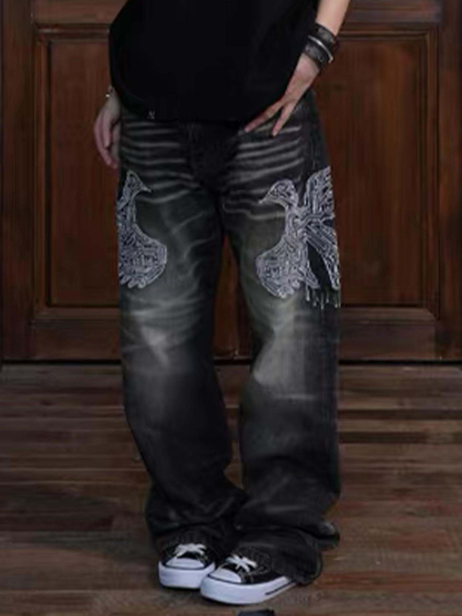 VINKID Faded Pigeon Embroidered Jeans