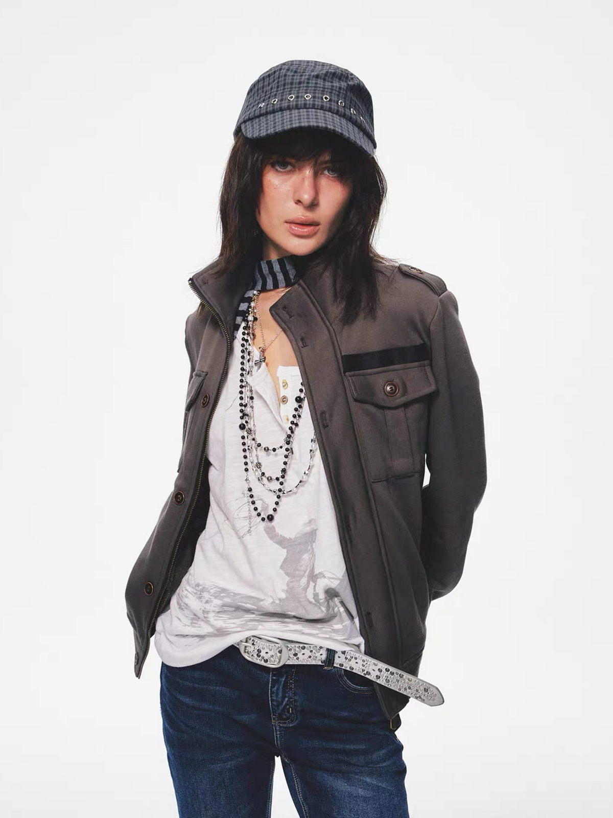 TRECLUB Retro Epaulette Bib-Pocket Jacket