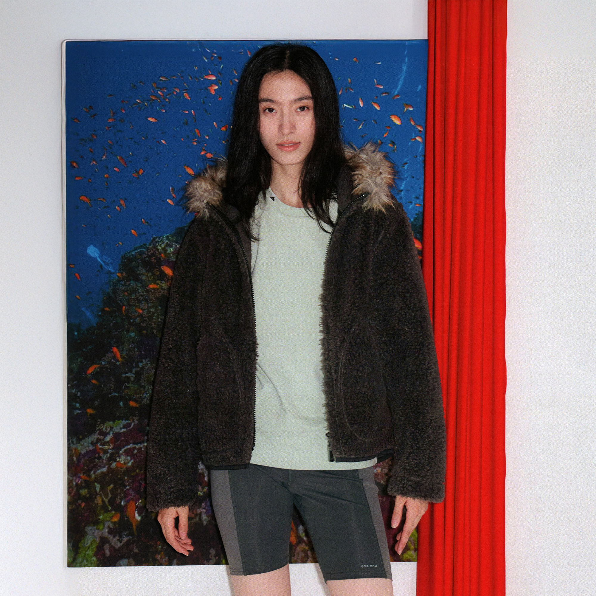 URBAN+FOREST Faux Fur Trim Sherpa Wool-Blend Hooded Jacket