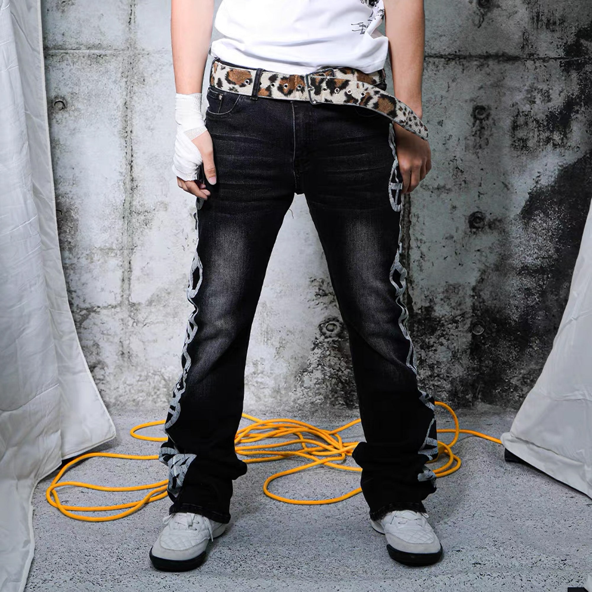 VINKID Peace Graphic Washed Jeans, premium urban and streetwear designers apparel on PROJECTISR.com, VINKID