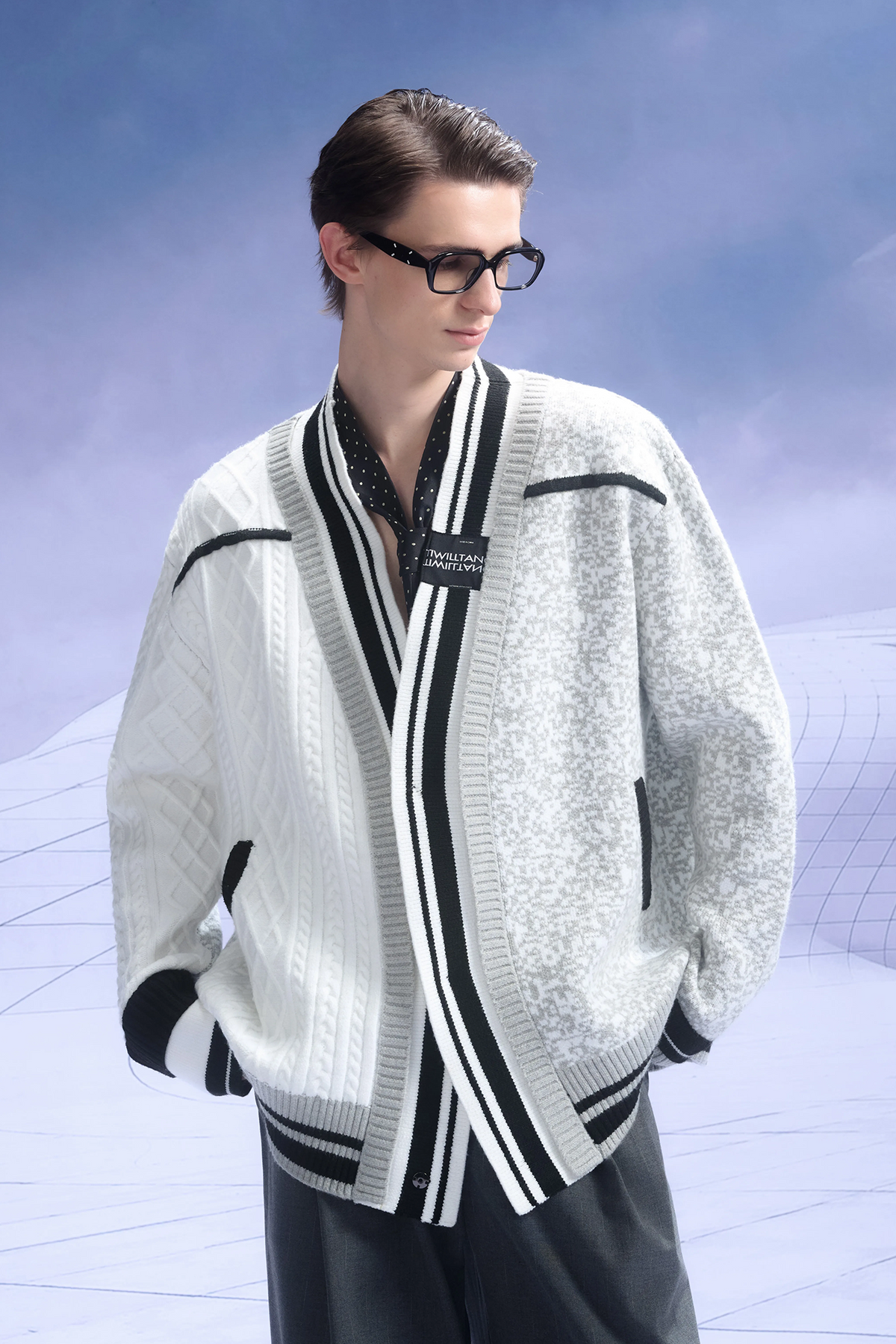 TIWILLTANG Asymmetrical Striped Ribbed Cardigan