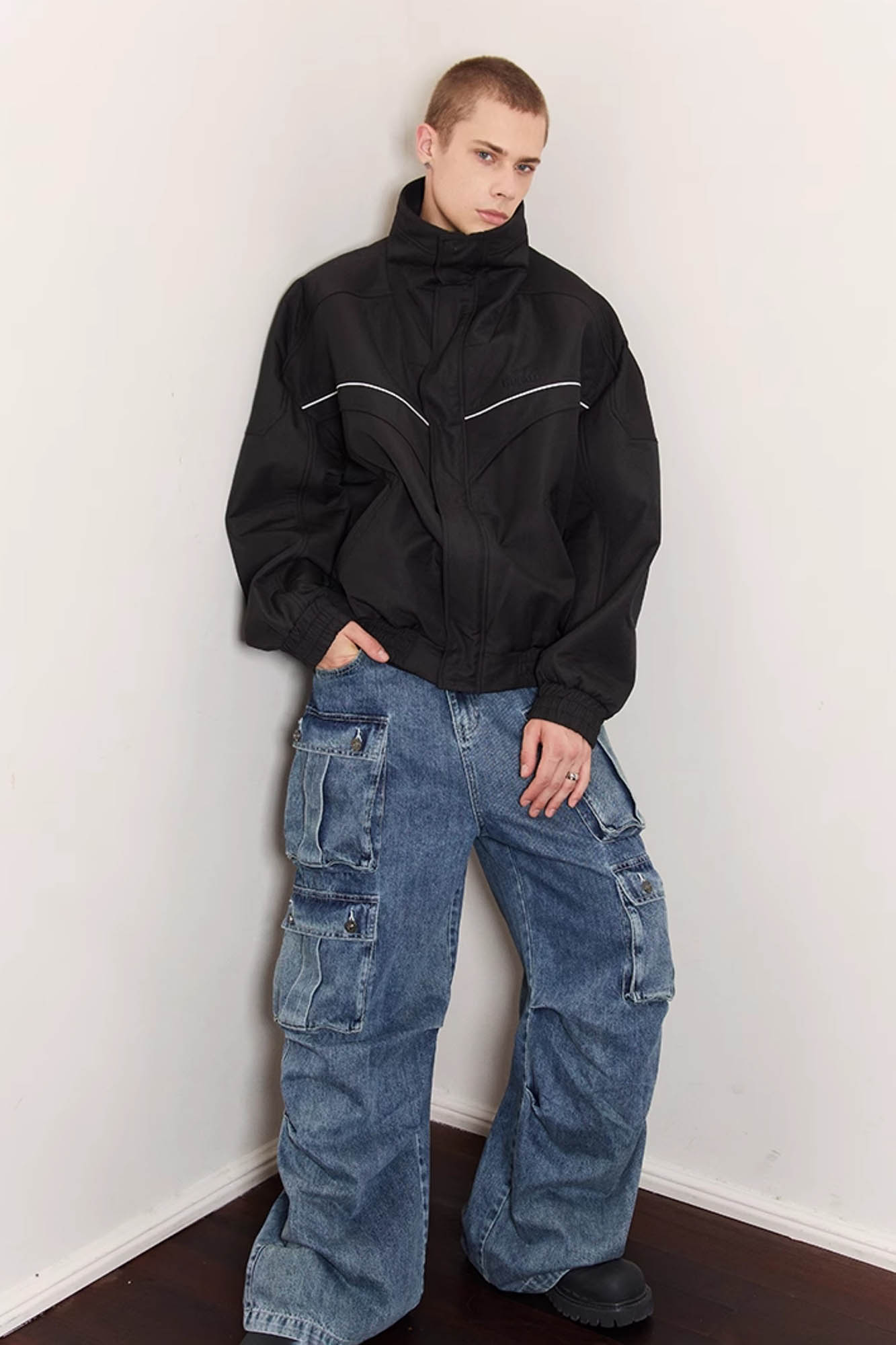 KREATE Multi-Pocket Pleated Denim Cargo Pants