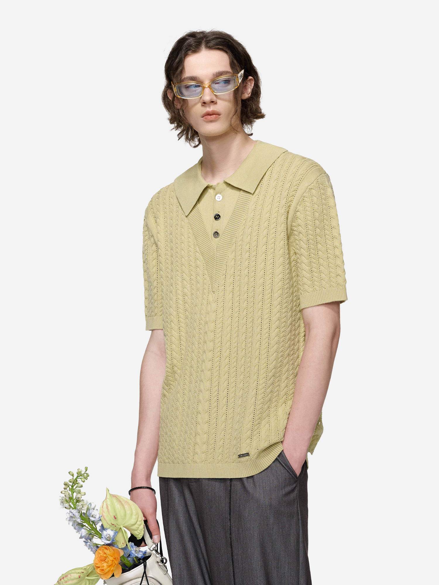TIWILLTANG Layered Cable-Knit Openwork T Shirt
