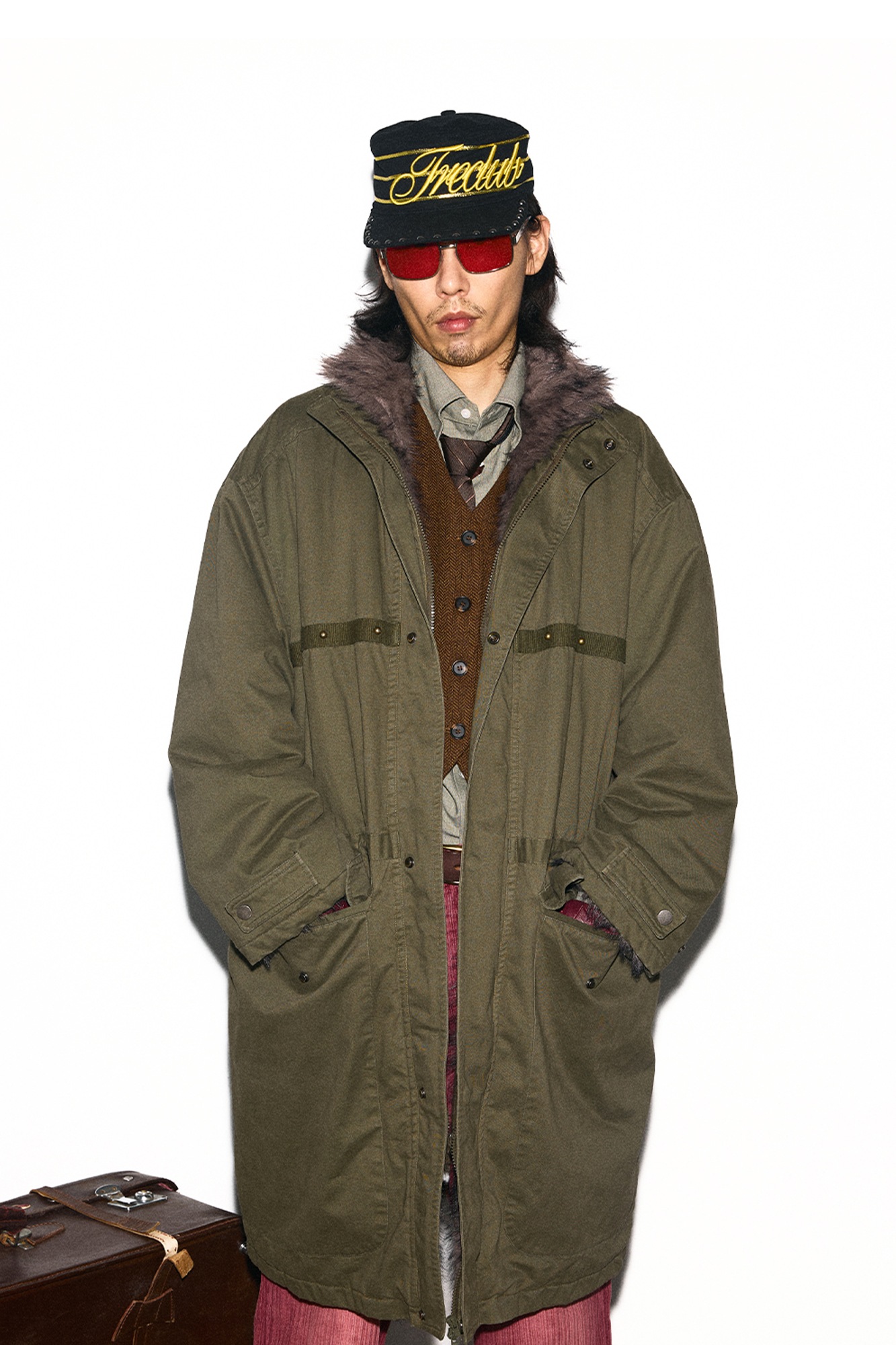 TRECLUB Retro Faux Fur Lining Oversized Parka