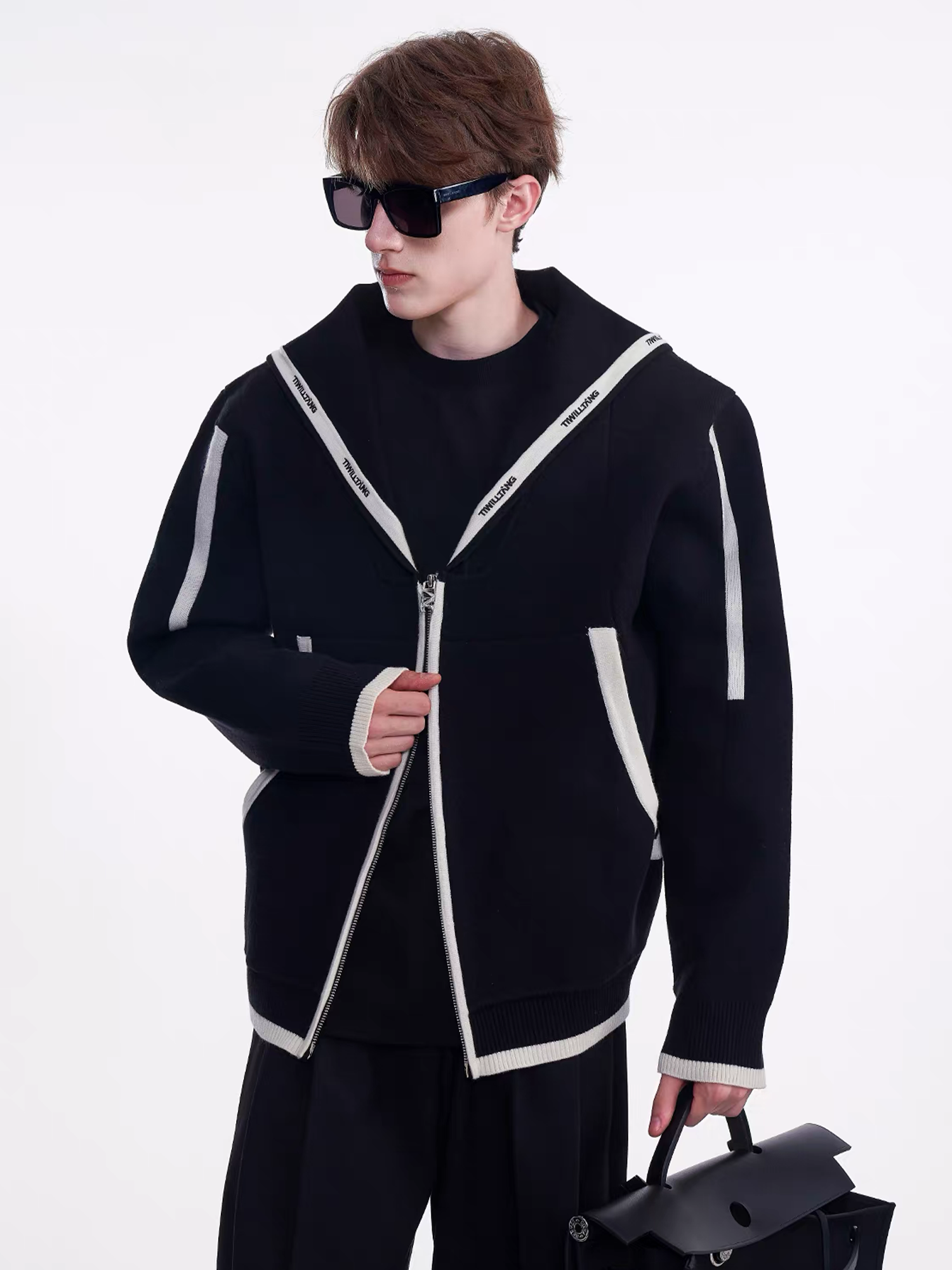 TIWILLTANG Contrast-Trim Sailor-Collar Jacket, premium urban and streetwear designers apparel on PROJECTISR.com, TIWILLTANG