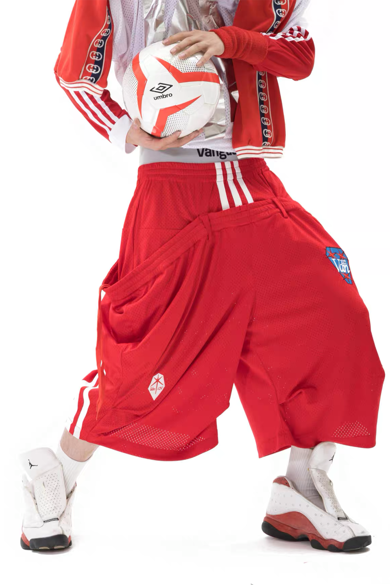 VANGUARDIA Sagging Mesh Layered Sport Shorts