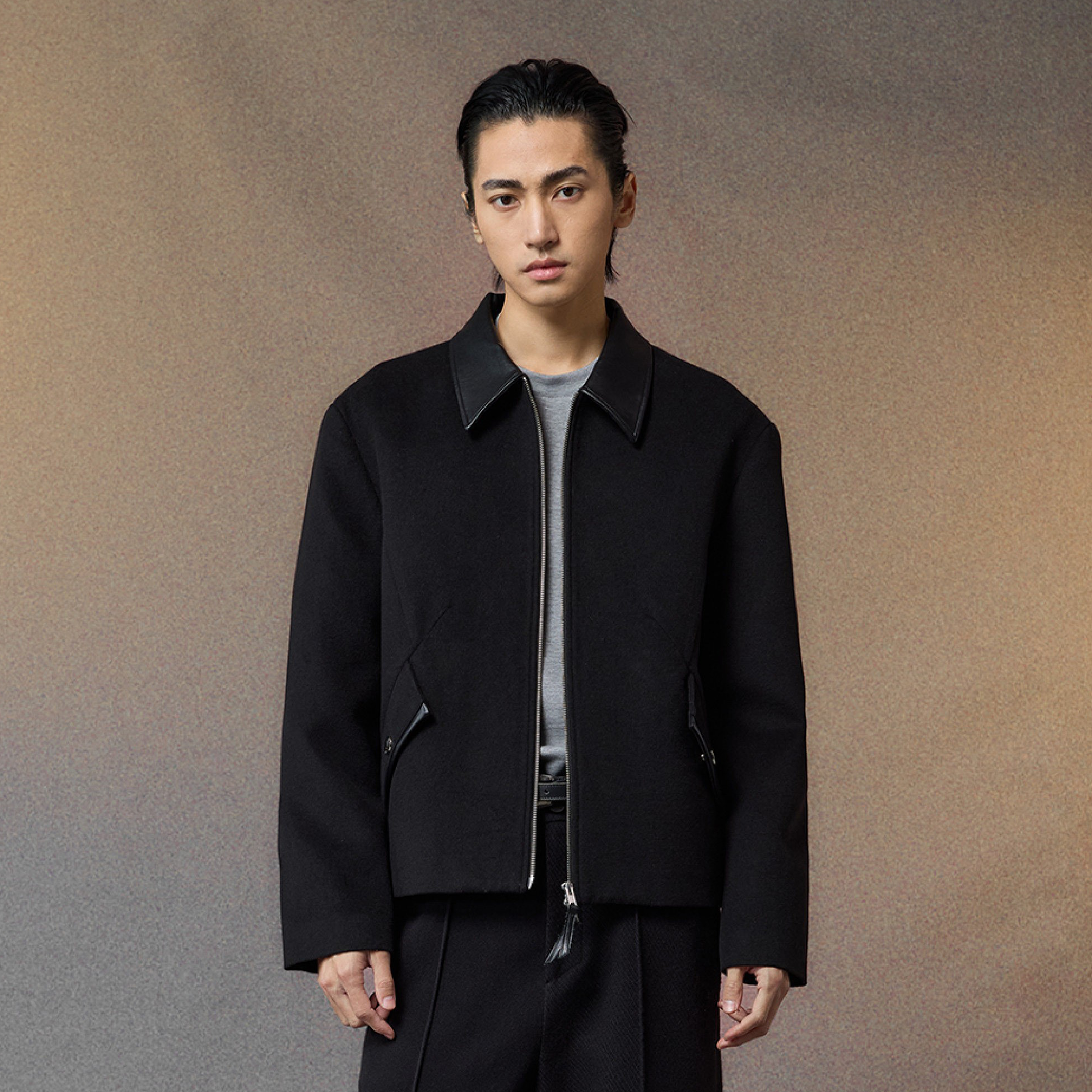ALVNG AR ANTS PU Collar Wool-Blend Jacket