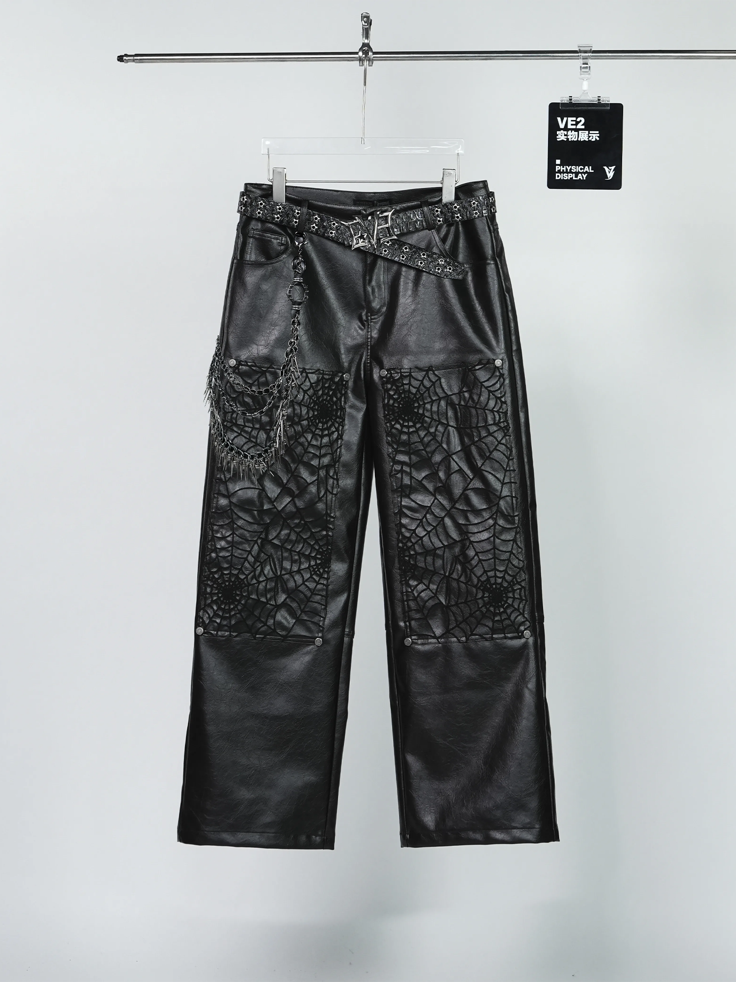 VE2 Spiderweb Paneled Metal Straight-Leg Pants