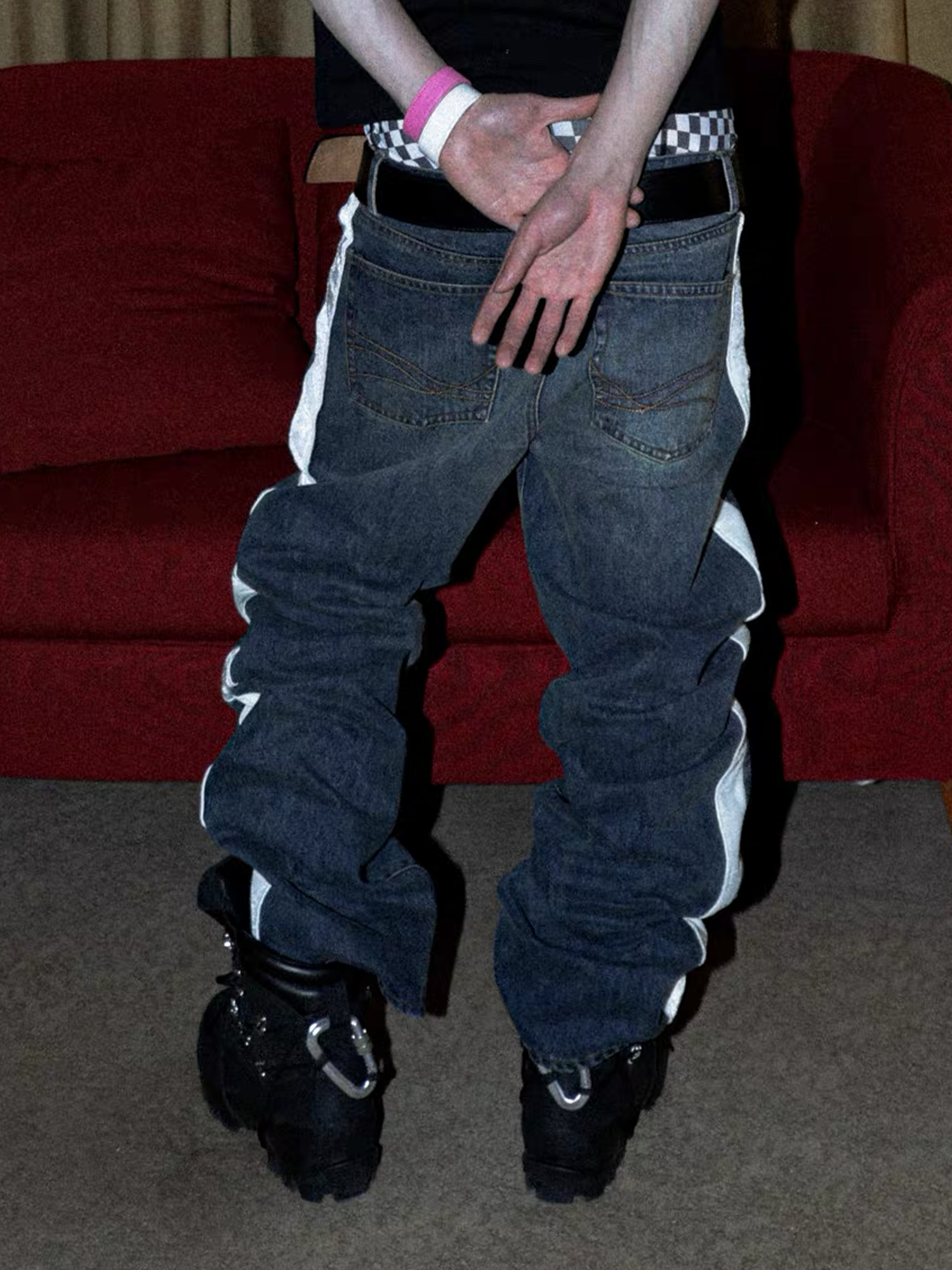 PCCVISION Contrast Side-Stripe Washed Jeans, premium urban and streetwear designers apparel on PROJECTISR.com, PCCVISION