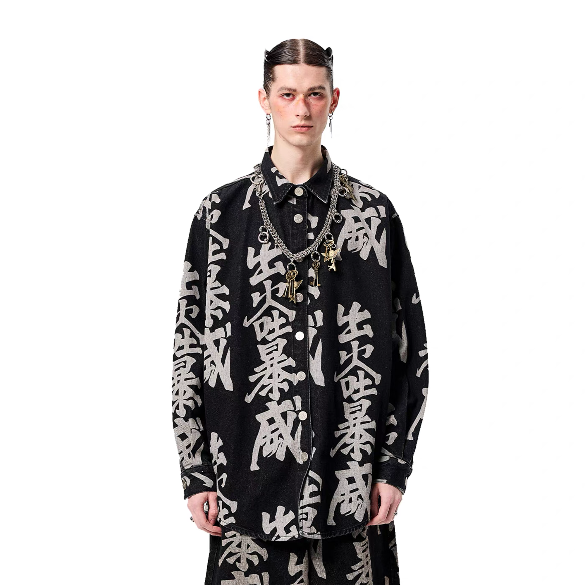 ERISSTOFF Washed Full-Print Oversized Denim Shirt