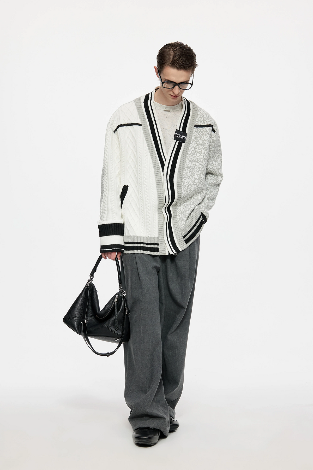 TIWILLTANG Asymmetrical Striped Ribbed Cardigan