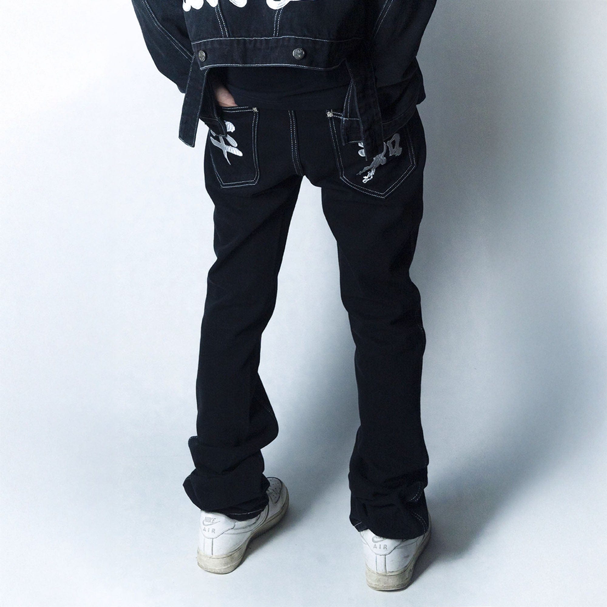 VINKID Embroidered Contrast Stitch Stacked Skinny Jeans, premium urban and streetwear designers apparel on PROJECTISR.com, VINKID