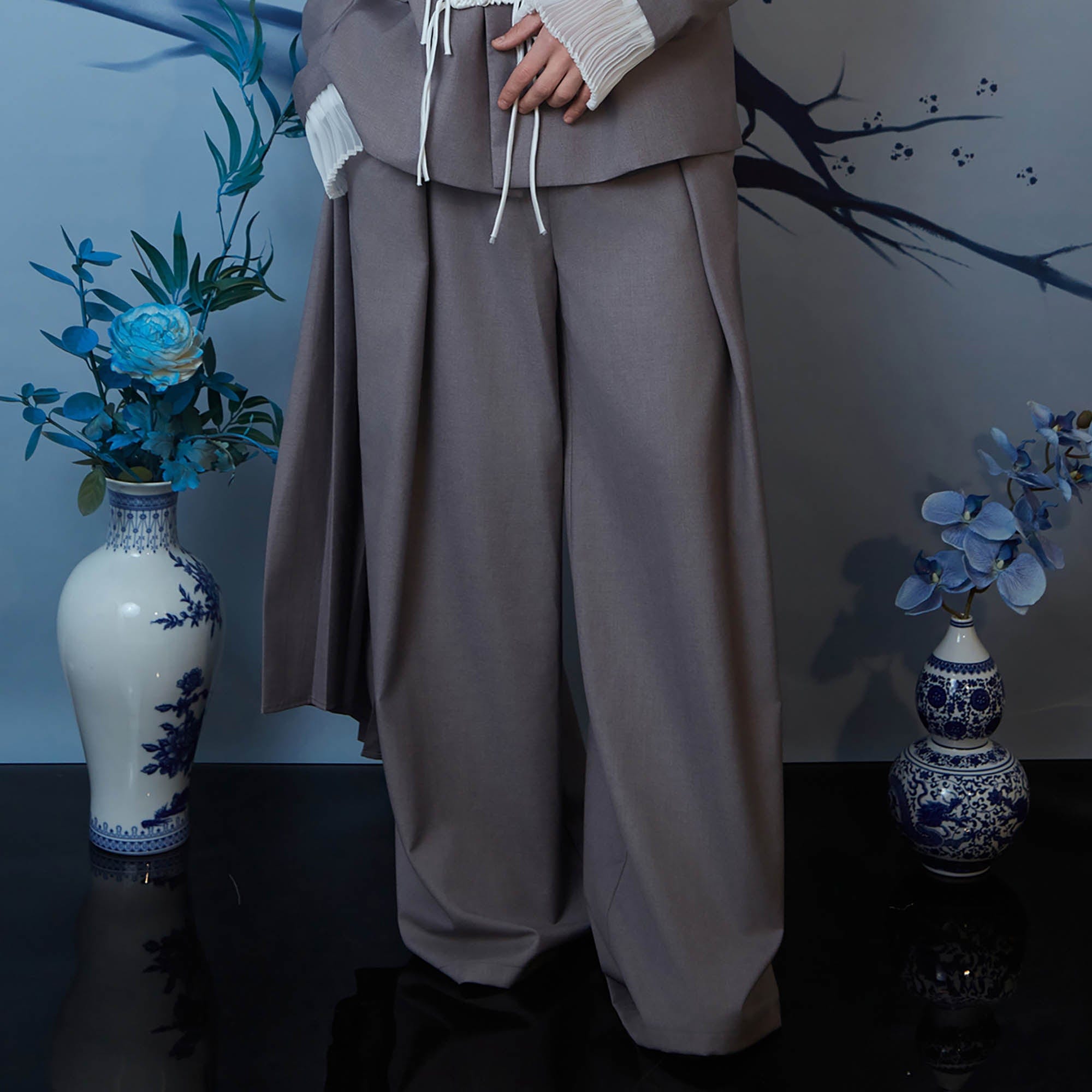 JIECHI Layered Draped Wide-Leg Pants, premium urban and streetwear designers apparel on PROJECTISR.com, JIECHI