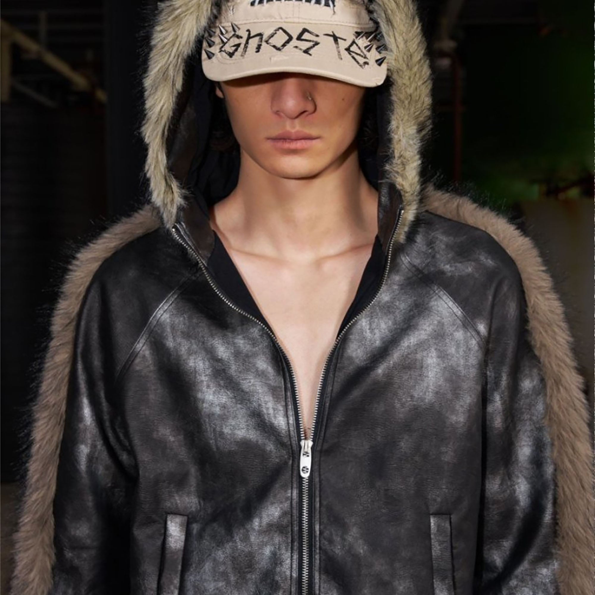 RECOVER ZONE Faux Fur Trimmed Distressed Hooded Jacket