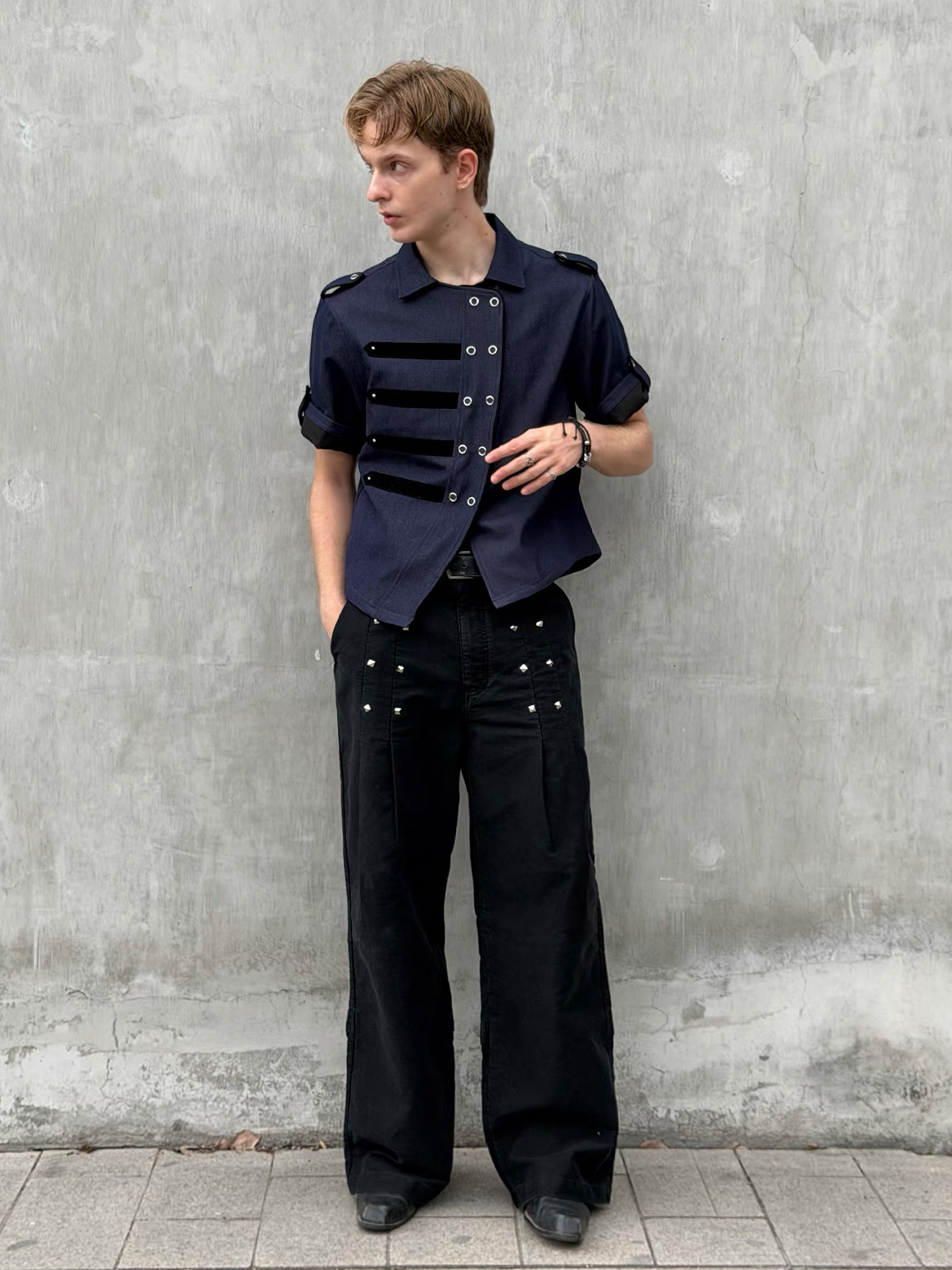 ESAIAS Studded Pleated Moleskin Trousers