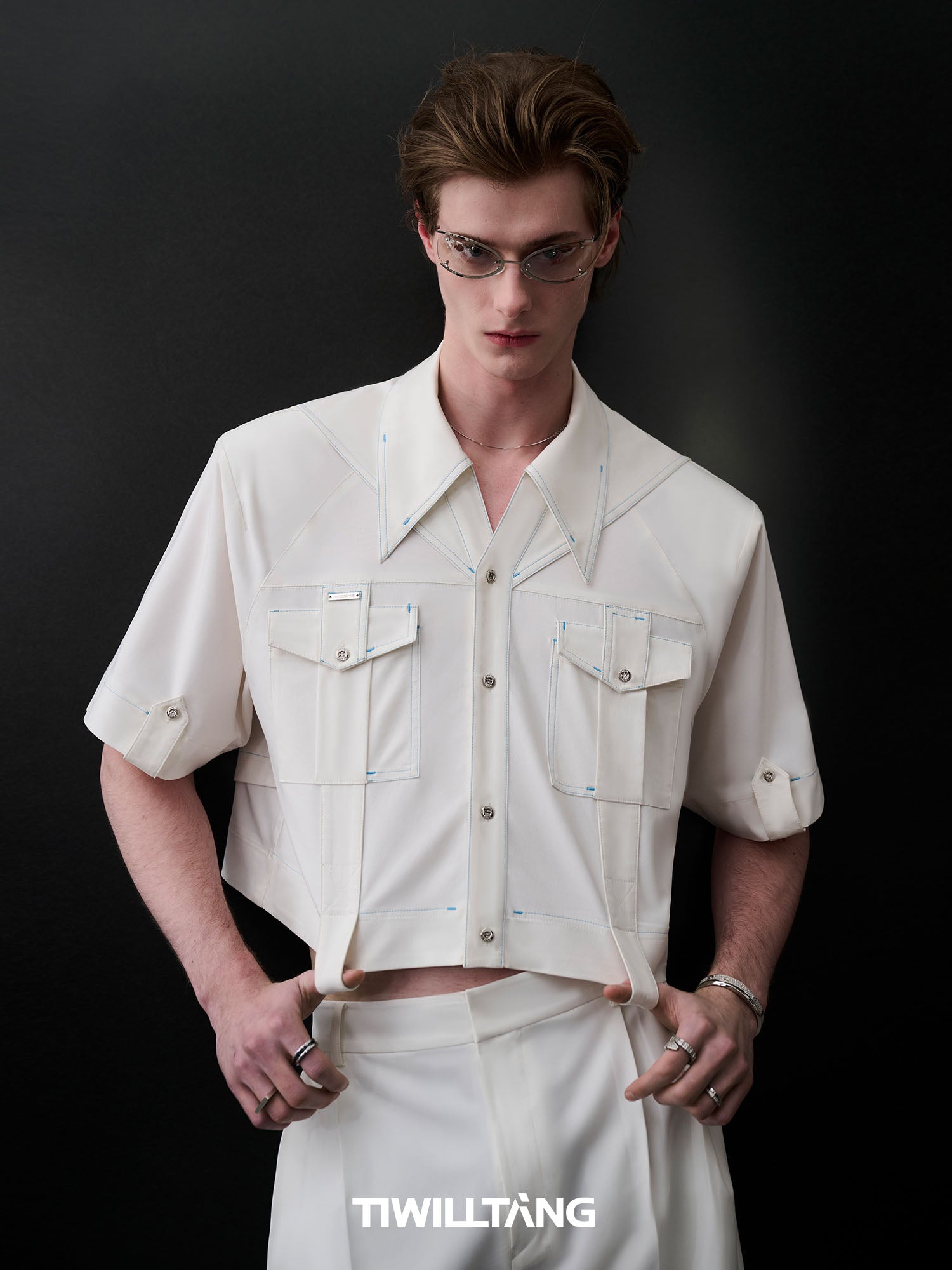 TIWILLTANG Contrast Stitch Detachable Shirt