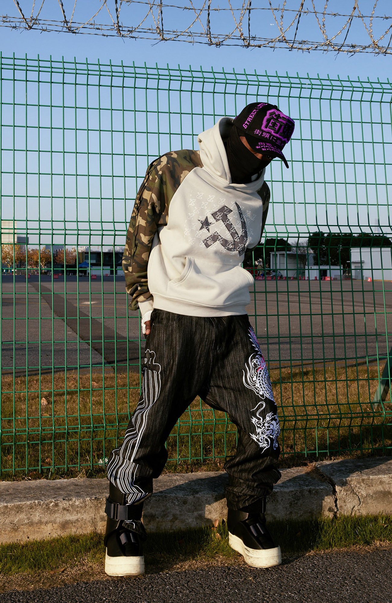 VINKID Embroidered Camo Raglan Panel Hoodie