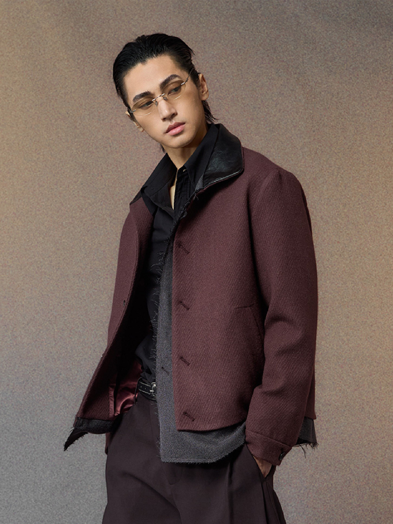 ALVNG AR ANTS Raw-Edge Contrast Paneled-Collar Jacket, premium urban and streetwear designers apparel on PROJECTISR.com, ALVNG AR ANTS