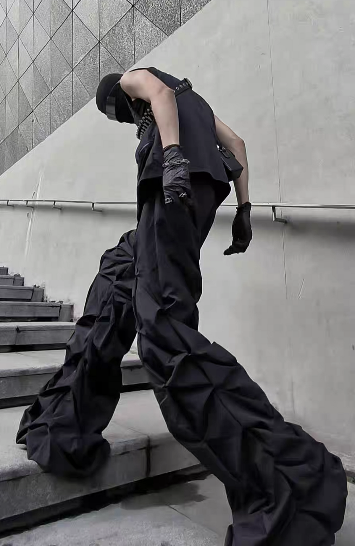 VANGUARDIA Crinkled Wide-Leg Nylon Trousers