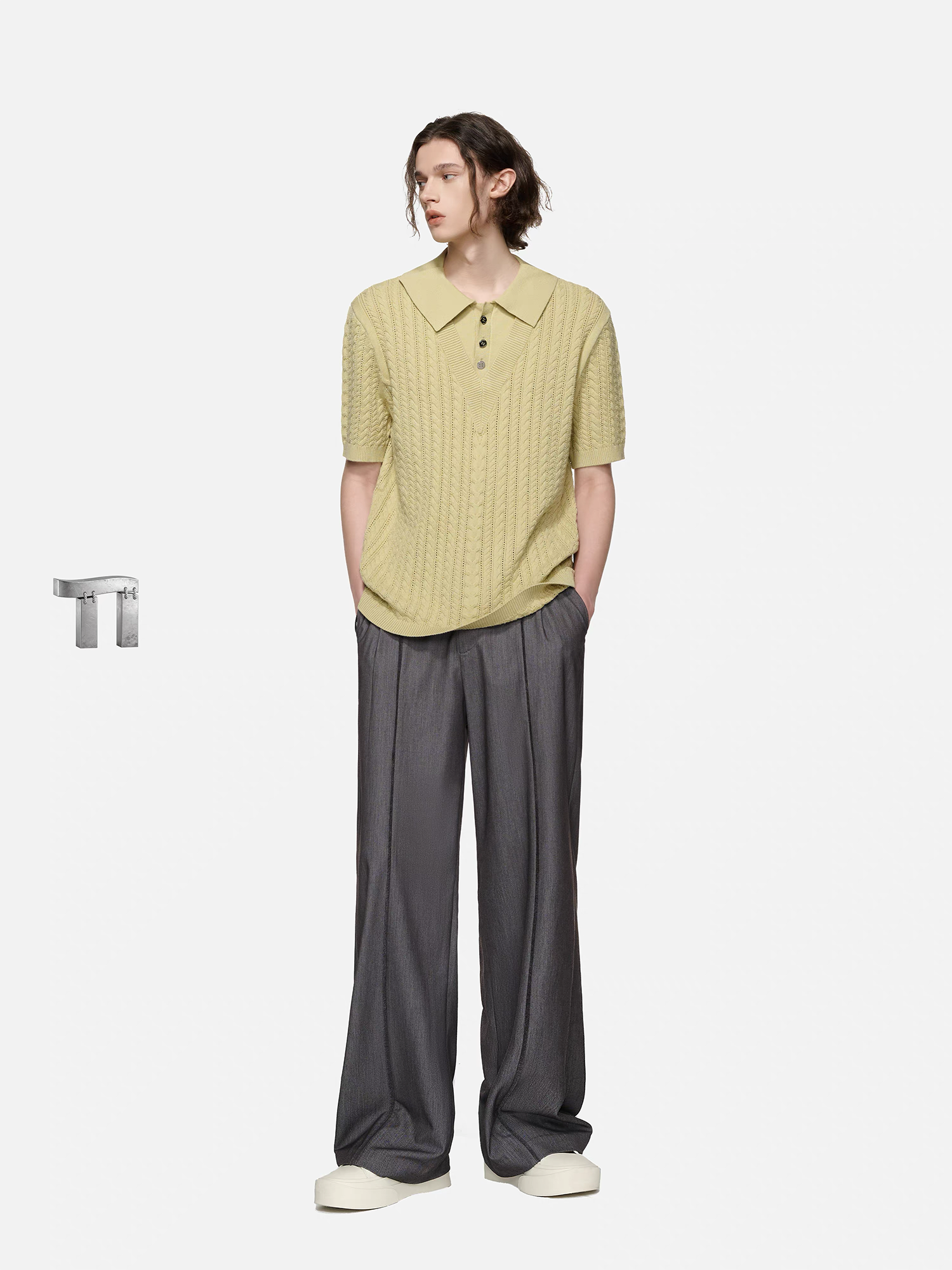 TIWILLTANG Layered Cable-Knit Openwork T Shirt