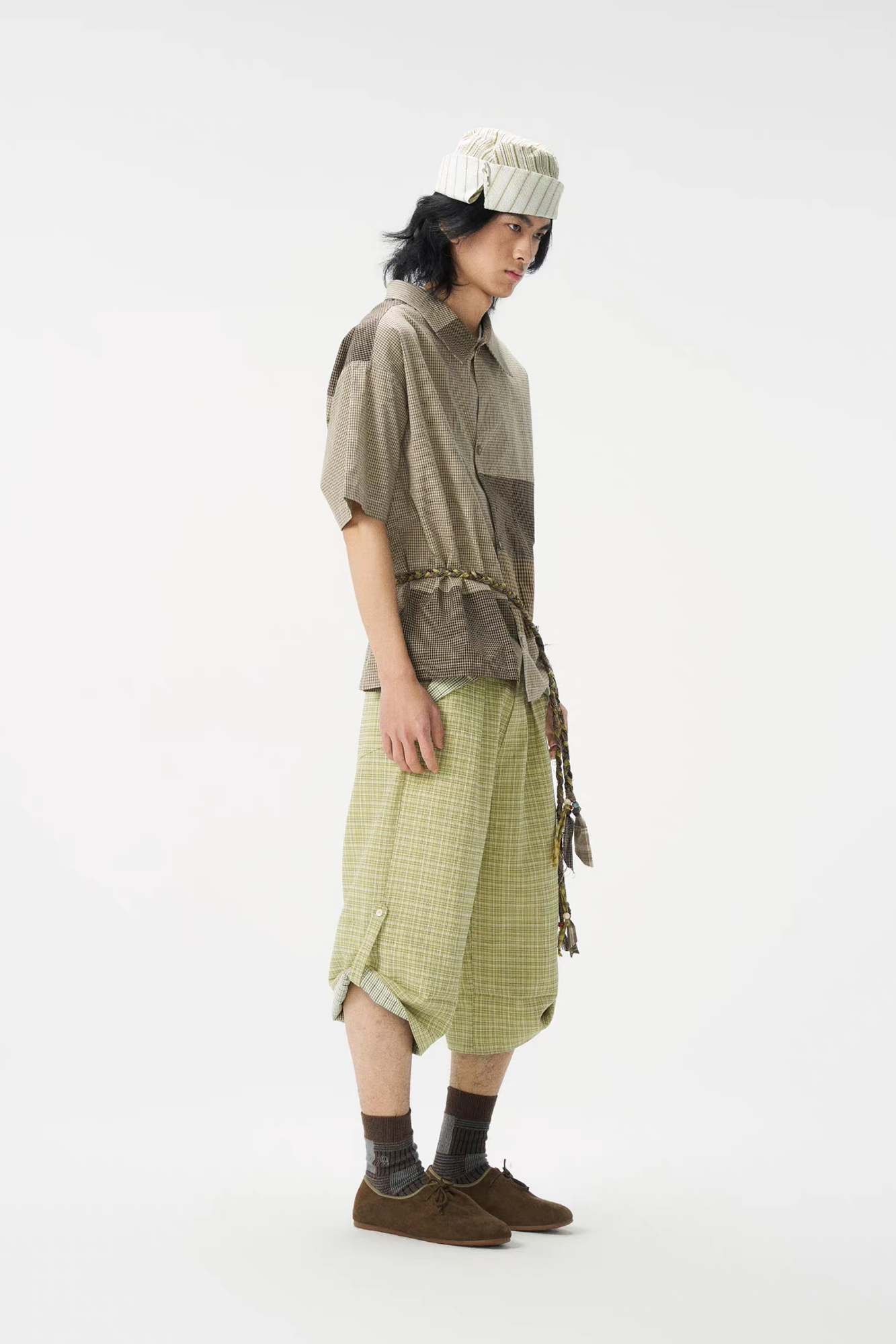 GONGHE REPUB Patchwork Check Relaxed Shirt, premium urban and streetwear designers apparel on PROJECTISR.com, GONGHE REPUB