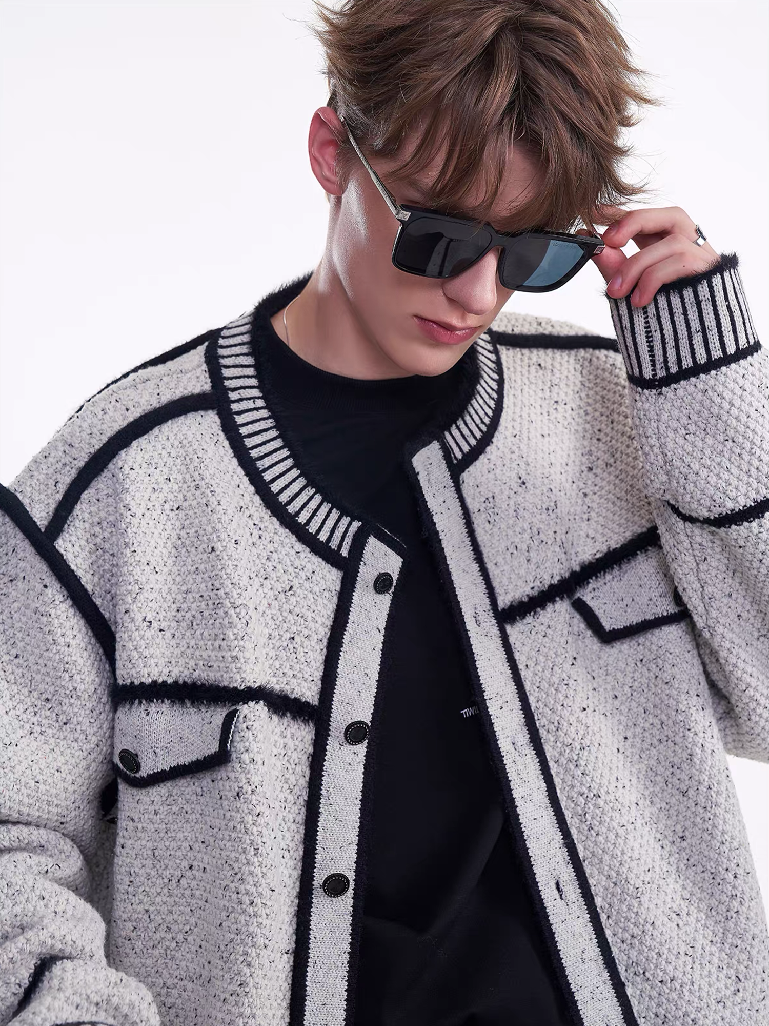 TIWILLTANG Contrast Stitch Knit Jacket