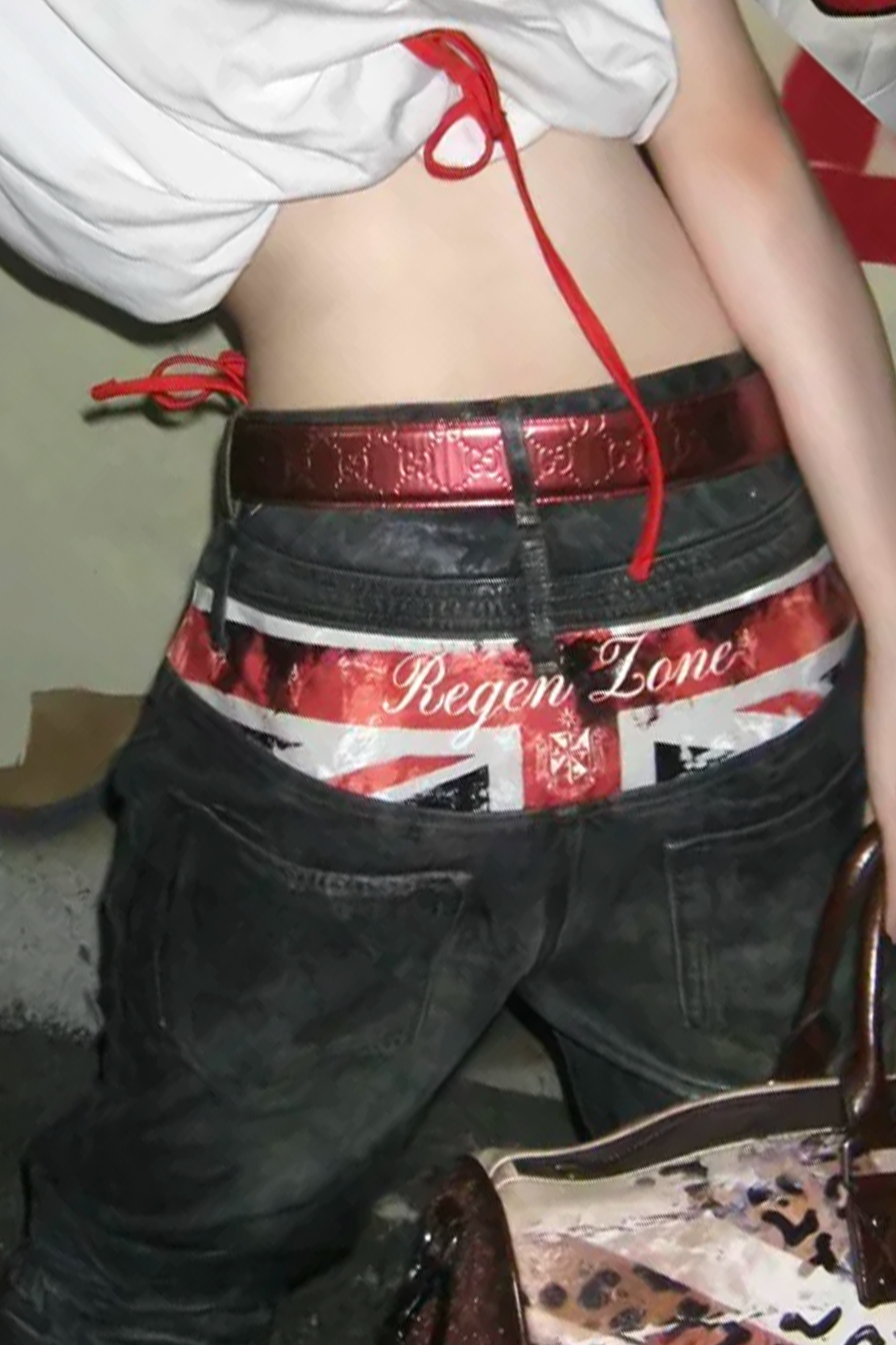 REGEN ZONE Flag Wax-Brushed Studded Double-Waist Jeans