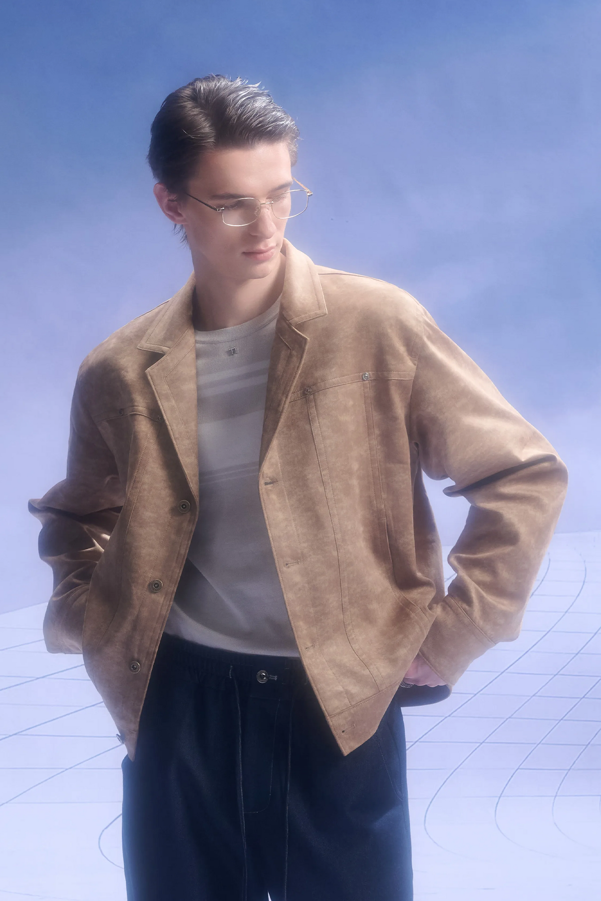 TIWILLTANG Washed Suede-Effect Oversized Jacket