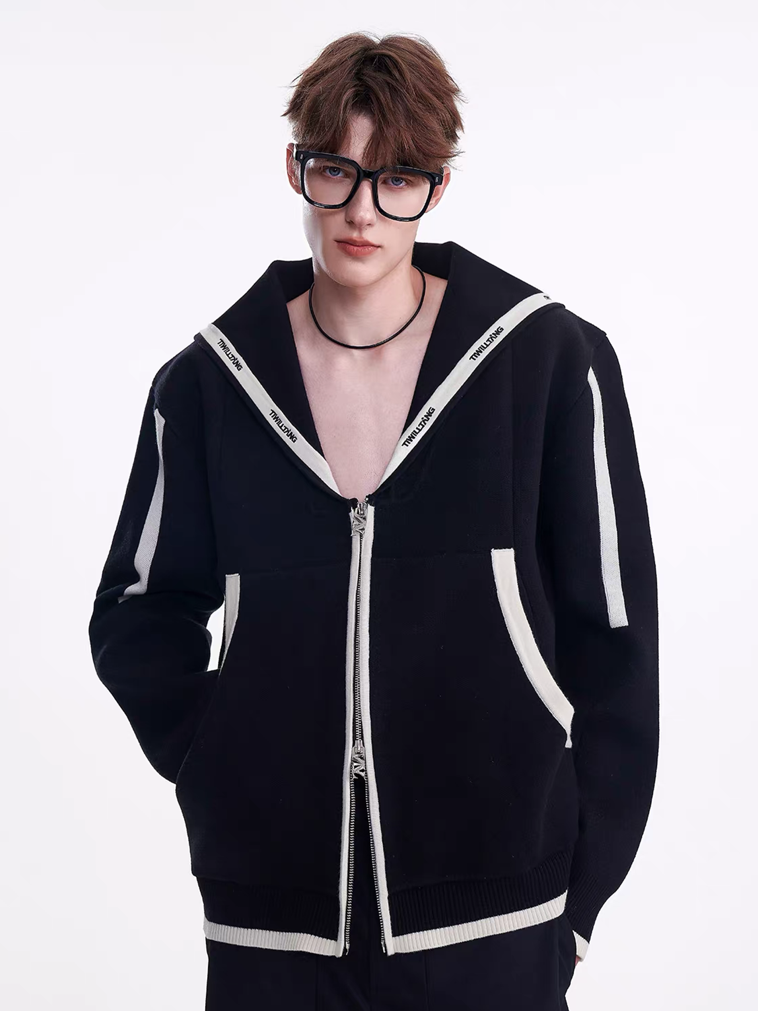 TIWILLTANG Contrast-Trim Sailor-Collar Jacket, premium urban and streetwear designers apparel on PROJECTISR.com, TIWILLTANG