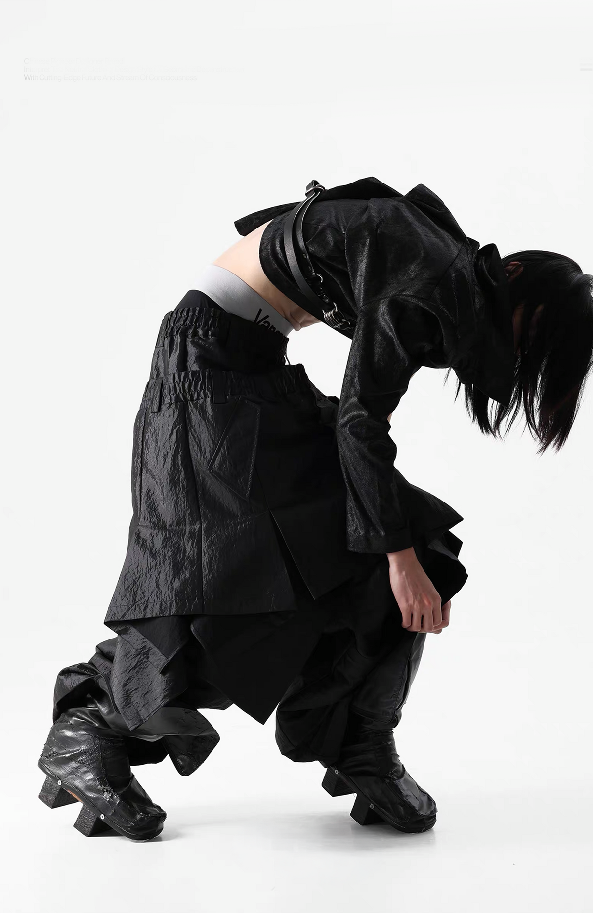 VANGUARDIA Liquid Metal Layered-Waist Skirt Pants