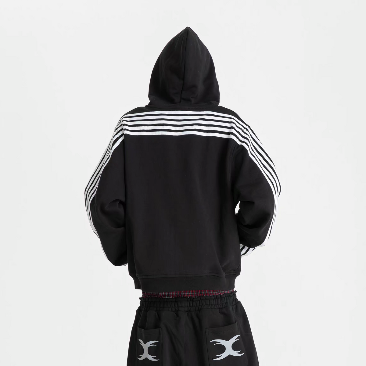 SEXXDEVIL Striped Embroidered Zip-Up Hoodie