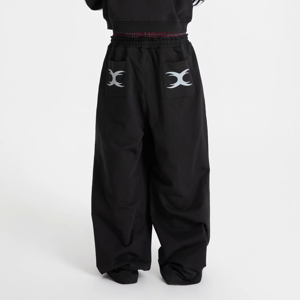 SEXXDEVIL Plaid Double-Waistband Striped Sweatpants