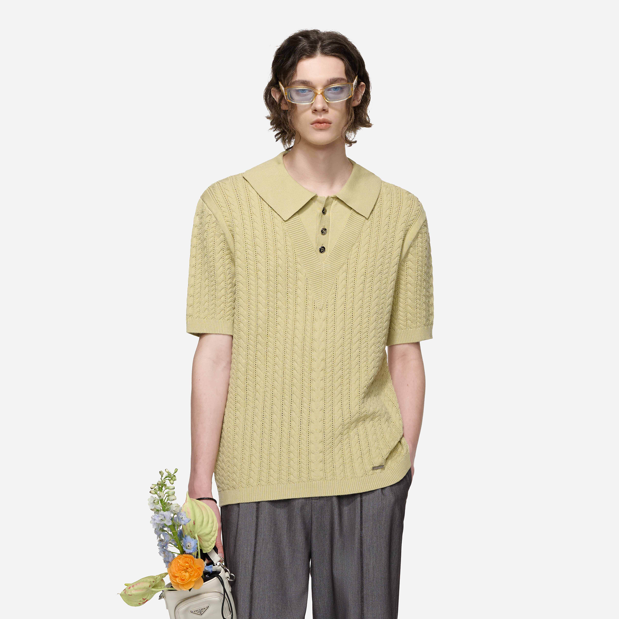TIWILLTANG Layered Cable-Knit Openwork T Shirt