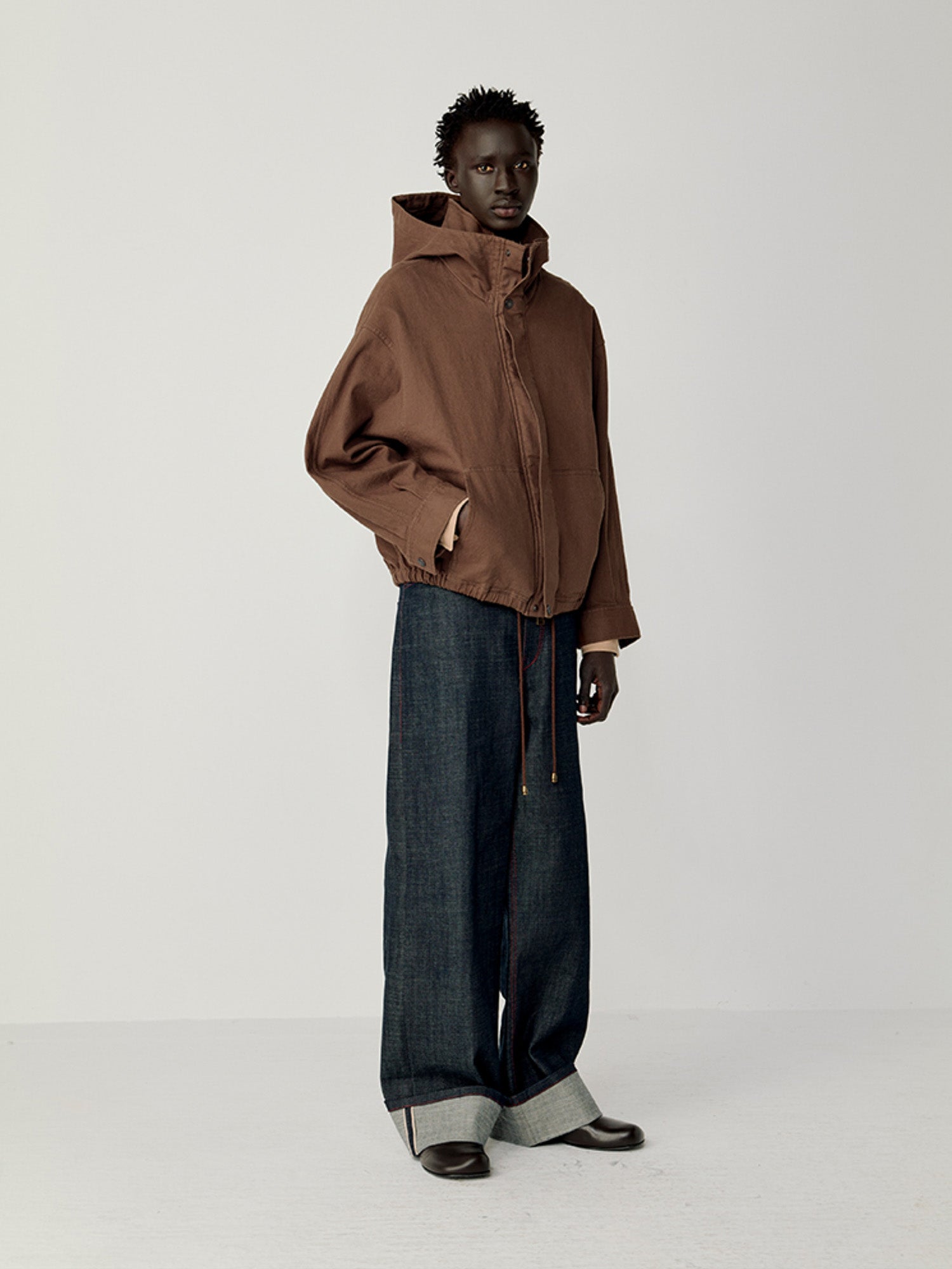 OPICLOTH Stand-Collar Drawstring Utility Hooded Jacket