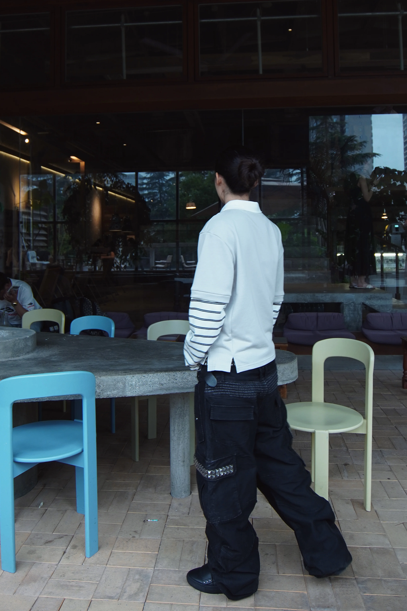 REGEN ZONE Layered Graphic Striped Polo Long-Sleeve Tee