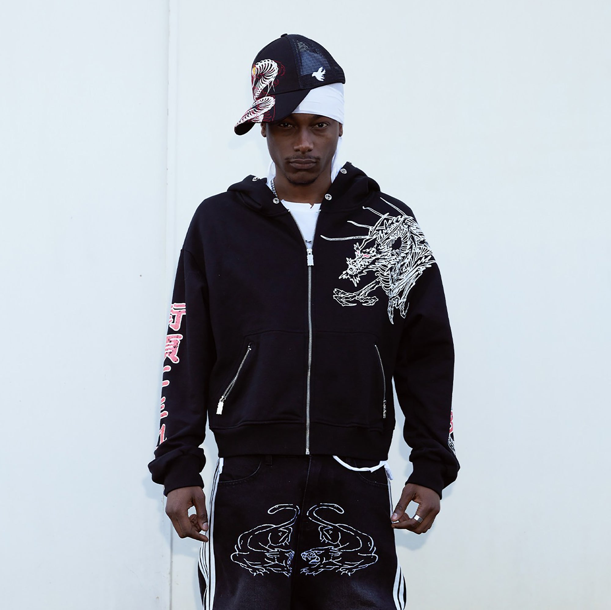 VINKID Graphic Studded Zip-Up Hoodie