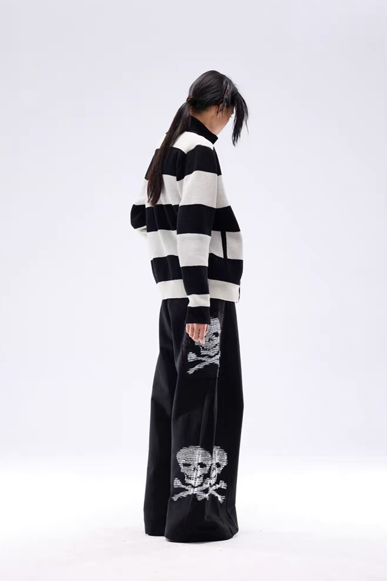 NOTHINGNESS WORLD Skull Graphic Wide-Leg Sweatpants, premium urban and streetwear designers apparel on PROJECTISR.com, NOTHINGNESS WORLD