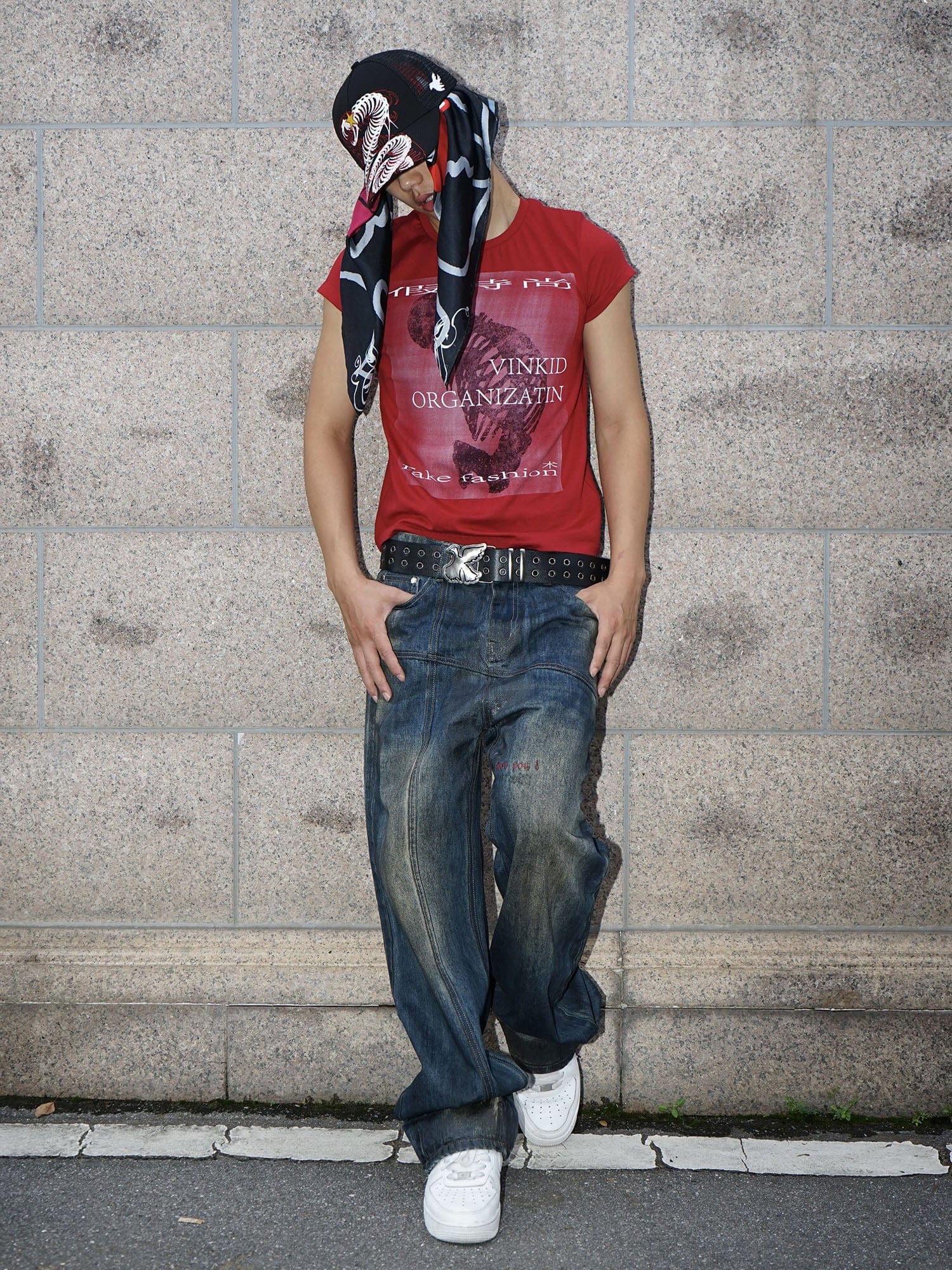 VINKID Asymmetrical Spliced Distressed Jeans, premium urban and streetwear designers apparel on PROJECTISR.com, VINKID