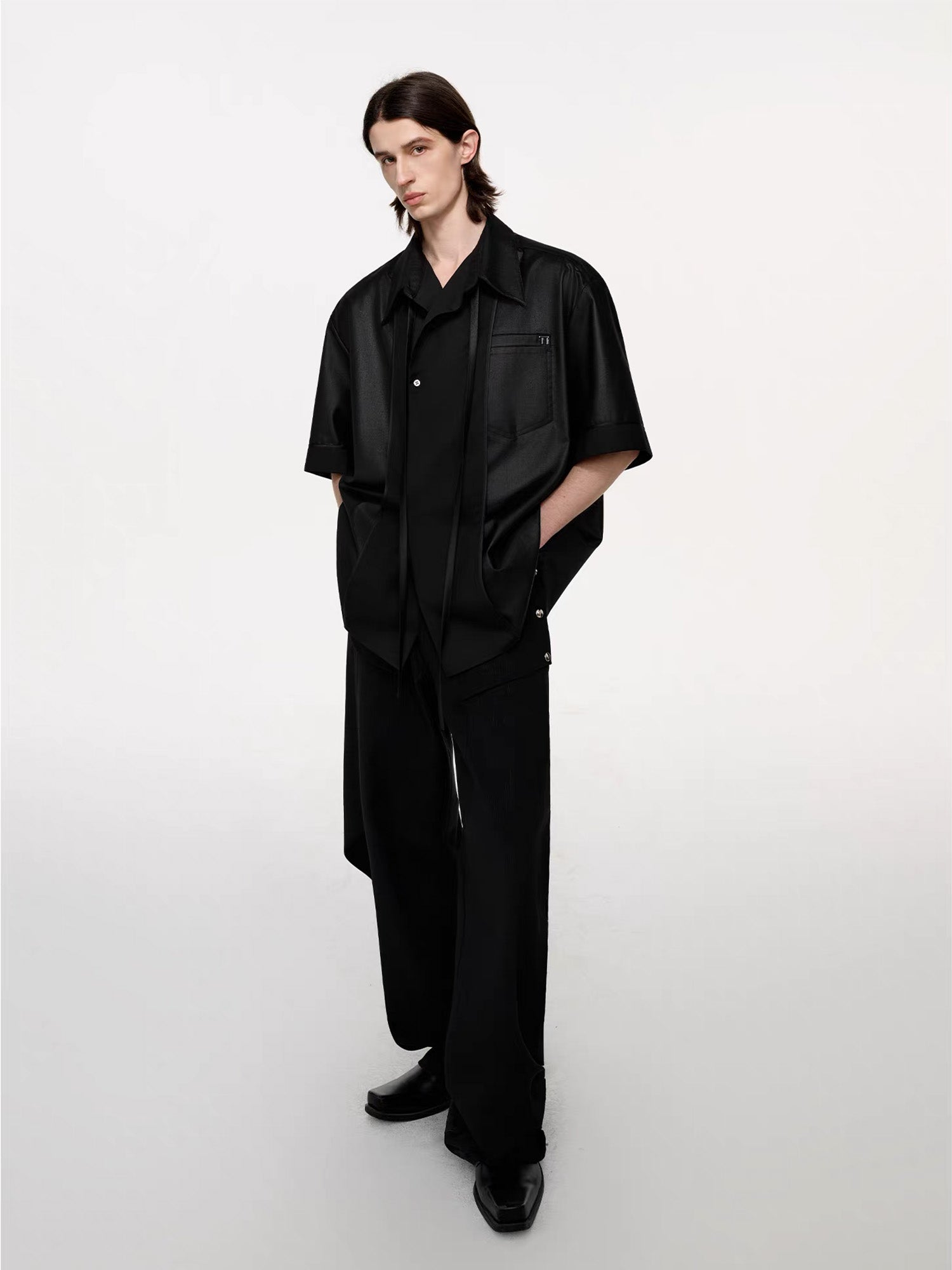TIWILLTANG Draped Camp-Collar T Shirt, premium urban and streetwear designers apparel on PROJECTISR.com, TIWILLTANG
