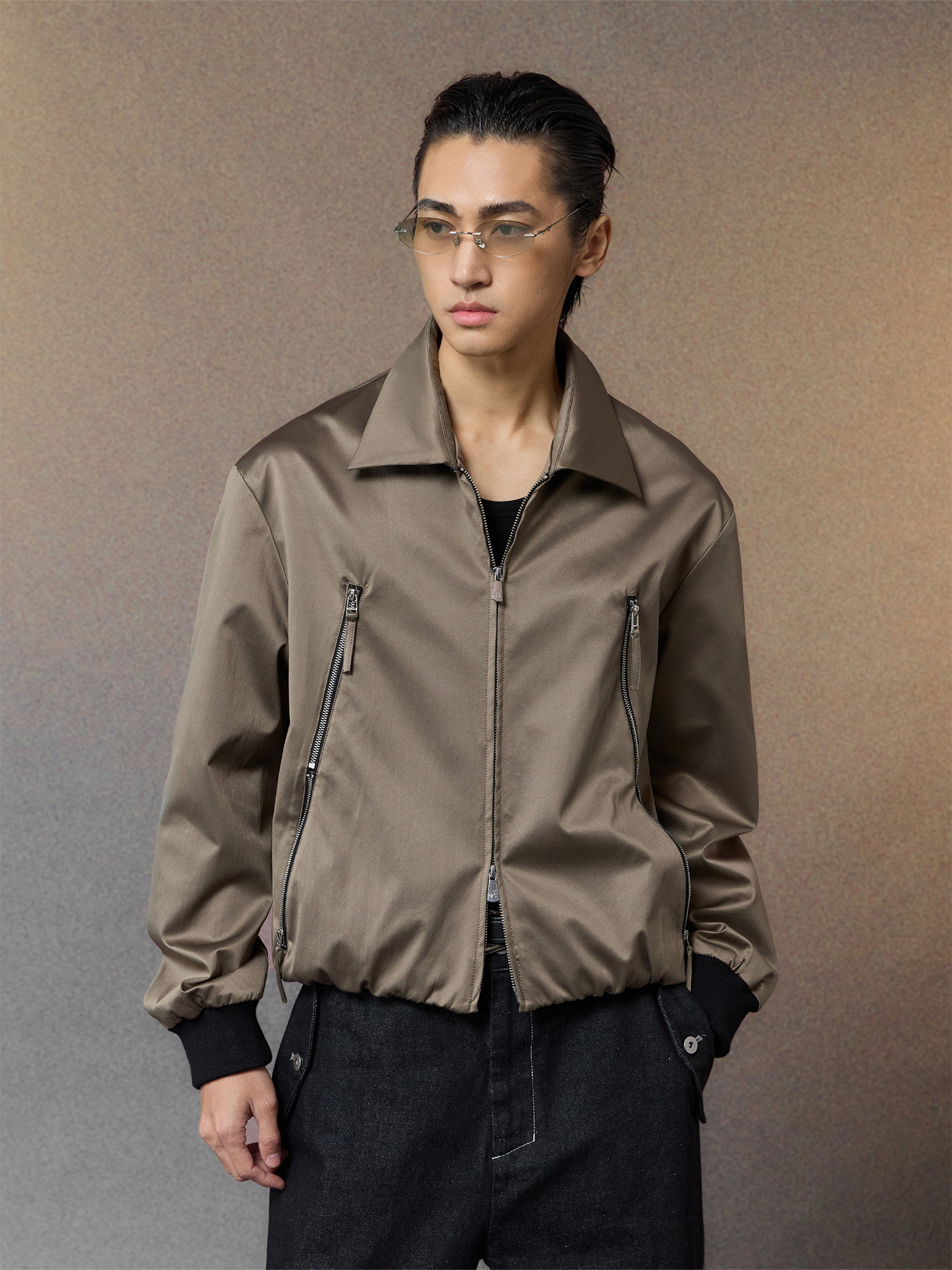 ALVNG AR ANTS Ruched-Sleeve Dual-Zips Bomber Jacket, premium urban and streetwear designers apparel on PROJECTISR.com, ALVNG AR ANTS