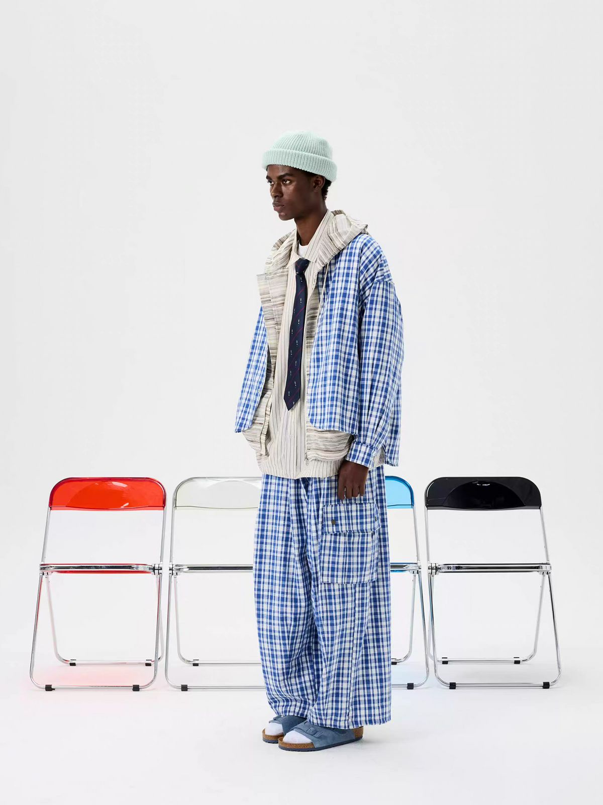 UNLIMITED MOTE Plaid Wide-Leg Balloon Pants, premium urban and streetwear designers apparel on PROJECTISR.com, UNLIMITED MOTE