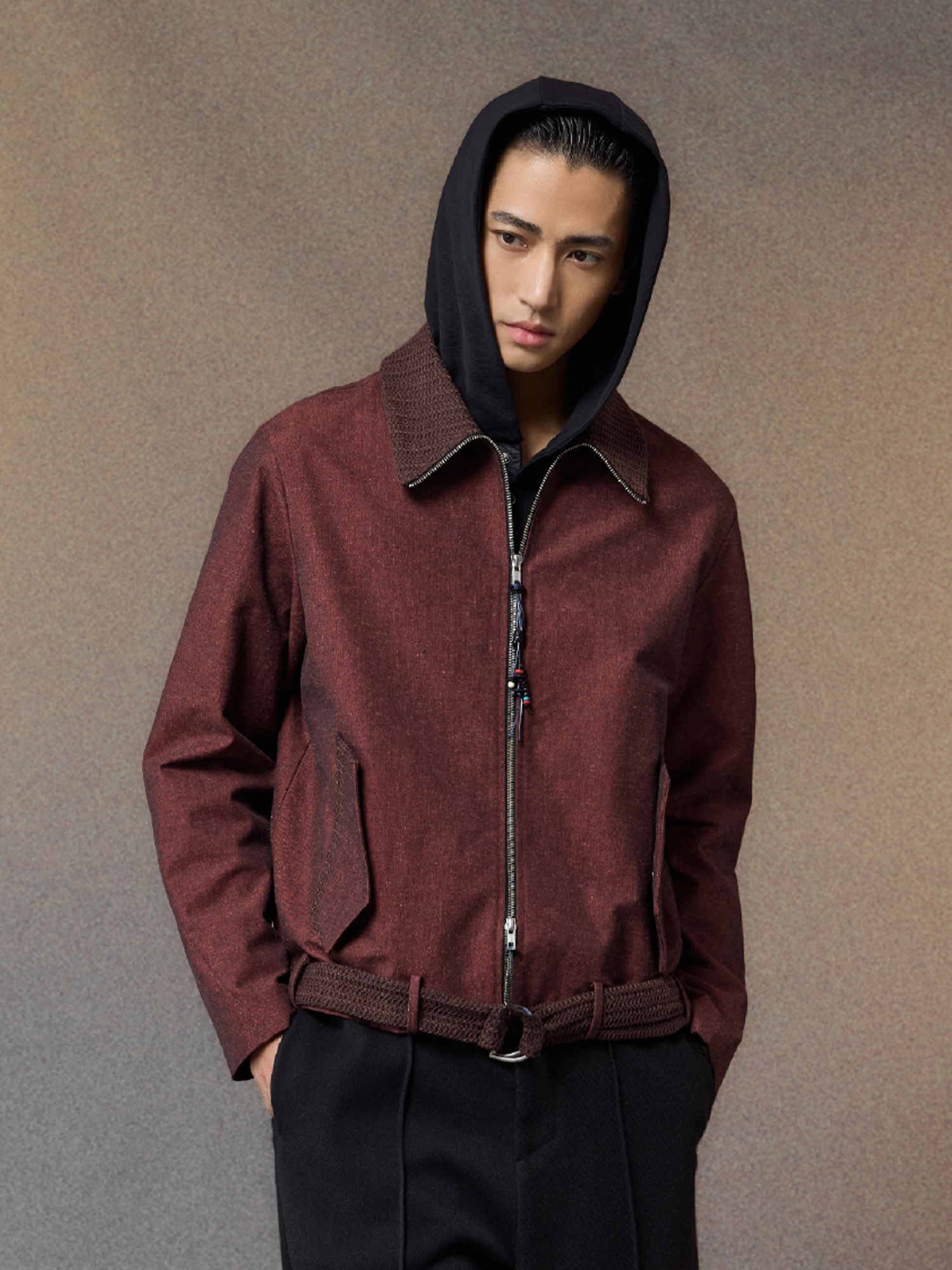 ALVNG AR ANTS Linen-Blend Draped-Belted Jacket, premium urban and streetwear designers apparel on PROJECTISR.com, ALVNG AR ANTS